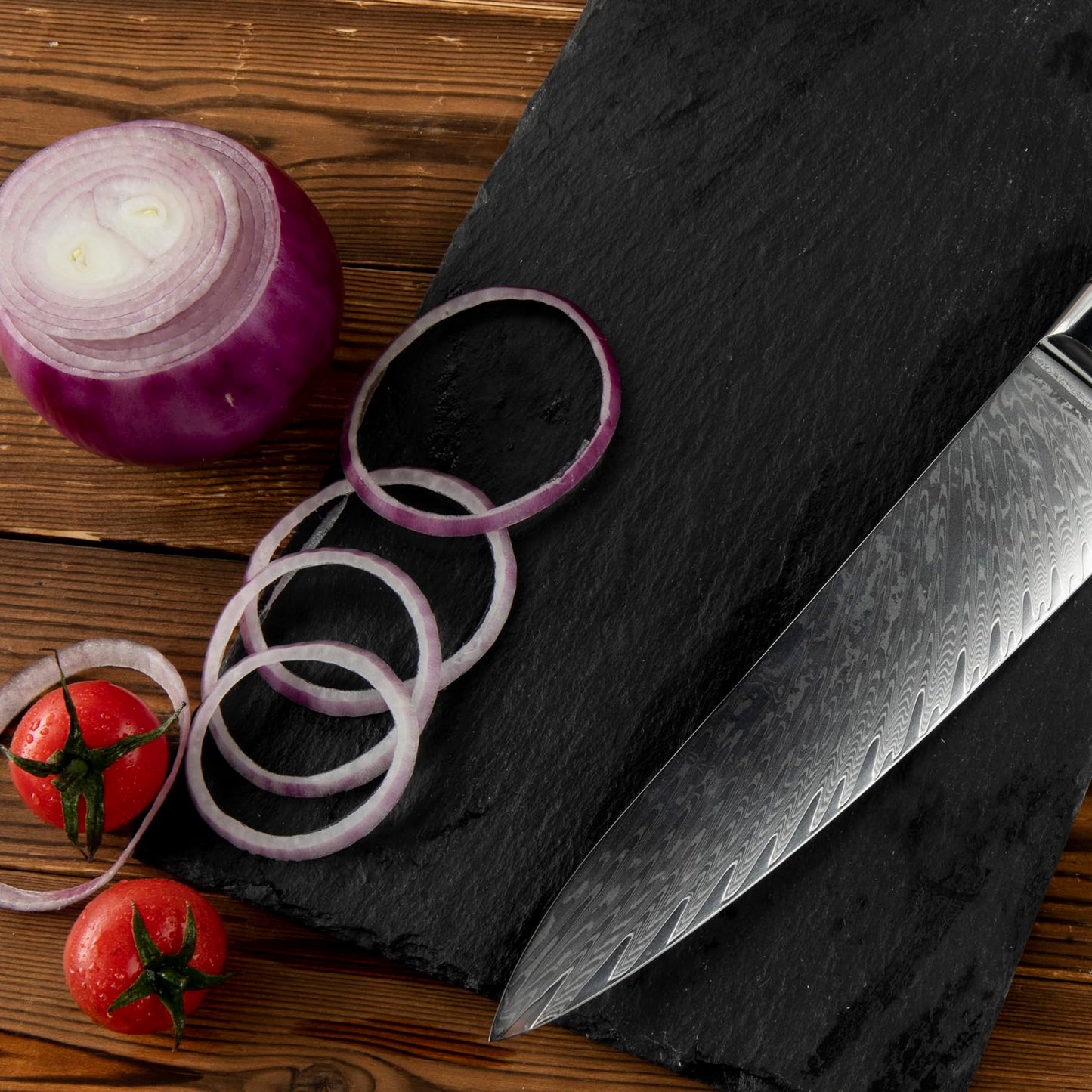 7-Piece Damascus Knife Block Sets, Damascus Knife Set for Professional Chefs, Cutlery Kitchen Scissors and Knives, Premium Razor Sharp Professional Chef Knife with Kitchen Shears and Block Set