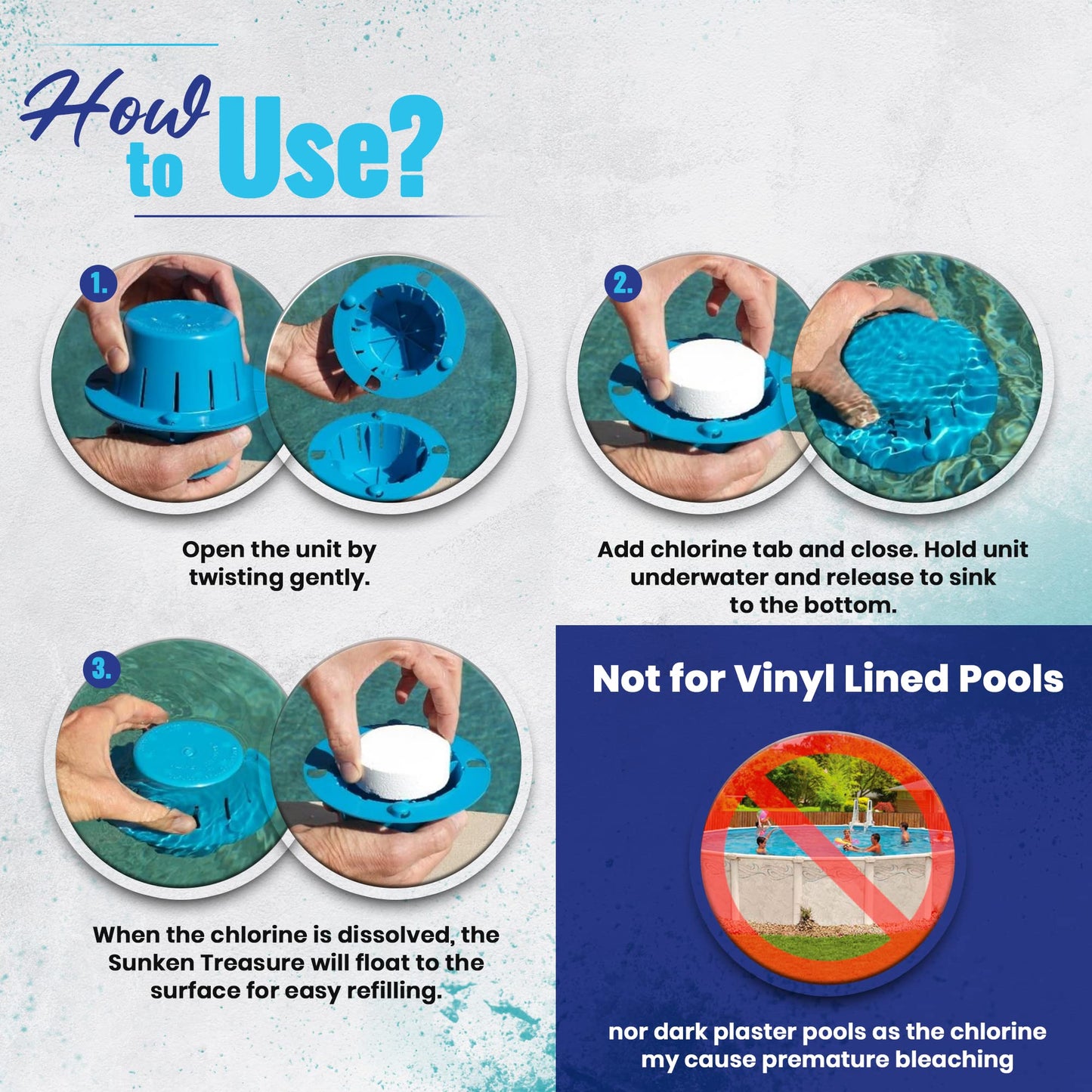 Sunken Treasure - The Original Sinking and Floating Chlorine Dispenser for Pool, Uses Less Chlorine than a Floater, It Sinks - Cleans Water - Floats Back Up, Replaces Pool Chlorine Floater, Light Blue