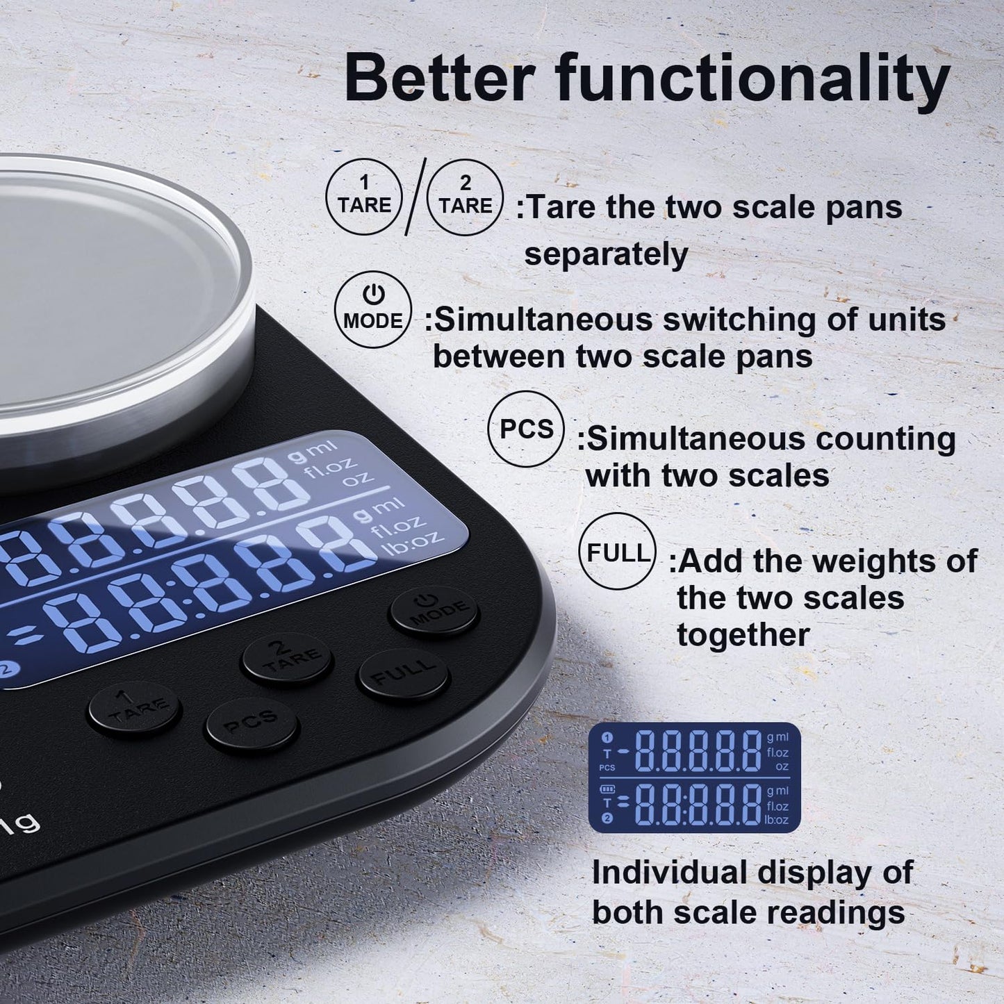 ACCT Dual Platform Kitchen Scale, Digital Food Scale Weighs Up to 5kg & 300g,Digital Scale with Stainless Steel Weighing pan, Ideal for Cooking, Baking and Food