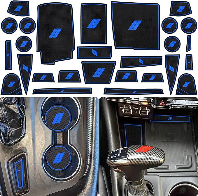 Center Console Liner for Dodge Durango 7-Seater Accessories 2021-2023 2024 2025 2026, Cup Holder Mat, Door Slot Pad, Coaster Trim, Non-Slip Dust Interior, Custom Rubber Insert (27pcs, Blue)