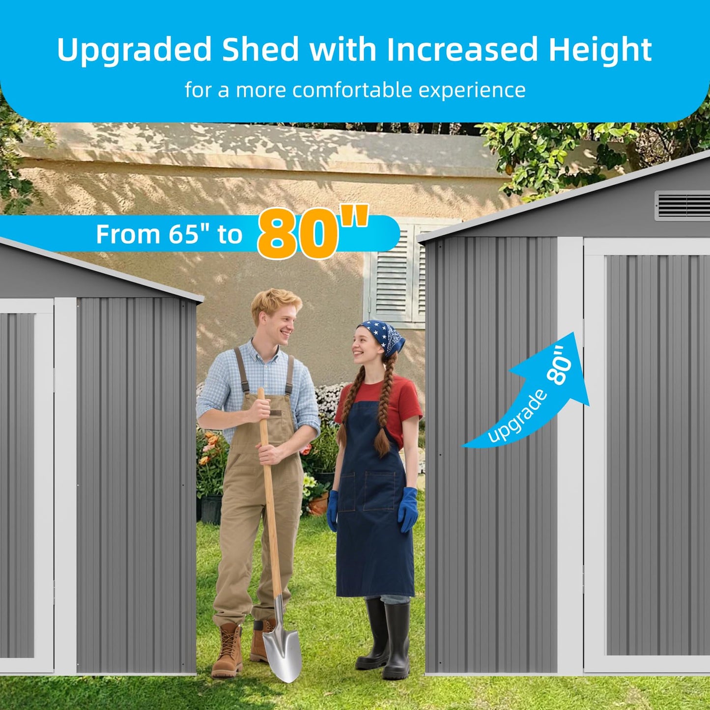 TABU 8x6 FT Outdoor Storage Shed with Window&Lockable Doors, Utility Waterproof Tool Shed with Air Vents for Backyard, Patio and Garden, Grey