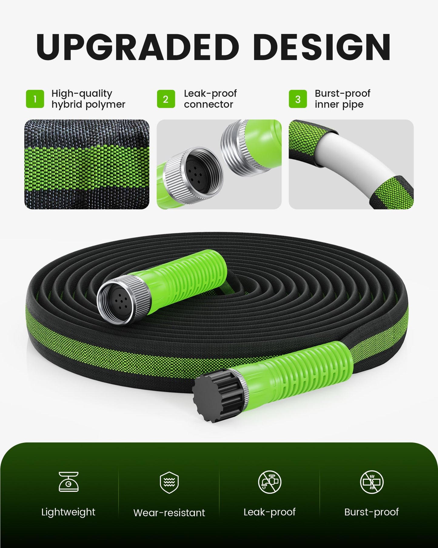 RAINPOINT Soaker Hose 50FT, 80% Water-Saving Drip Irrigation Hose for Garden, Leakproof and Flexible with Anodized Aluminum Ends, Double Layer Flat Soaking Hose for Flower, Vegetables and Tree, Green