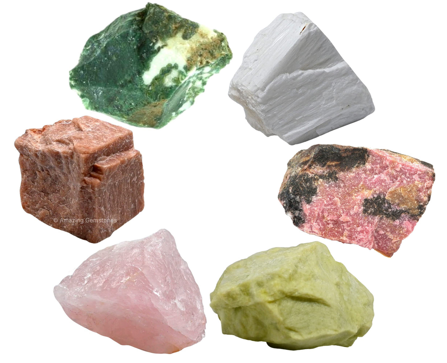Amazing Gemstone Crystals for Love Manifestation, Set of 6 Rose Quartz, Rhodonite, Peach Moonstone, Serpentine, Scolecite and Moss Agate Healing Crystals and Stones