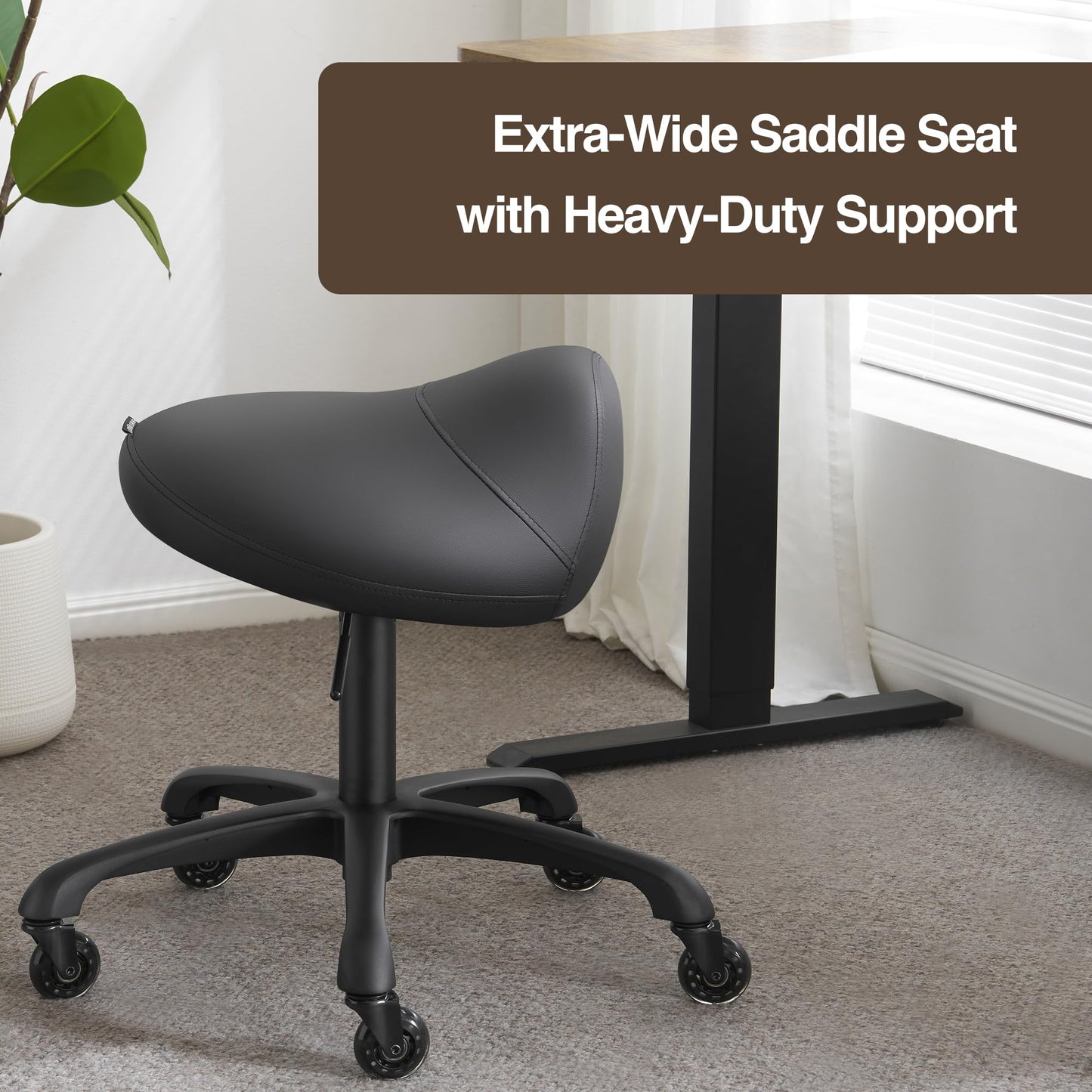 DR.LOMILOMI Heavy-Duty Ergonomic Pneumatic Swivel Rolling Saddle Stool with Extra Wide Seat for Hygienic Clinic Spa Massage Home and Office - 505 KIMO (Black)