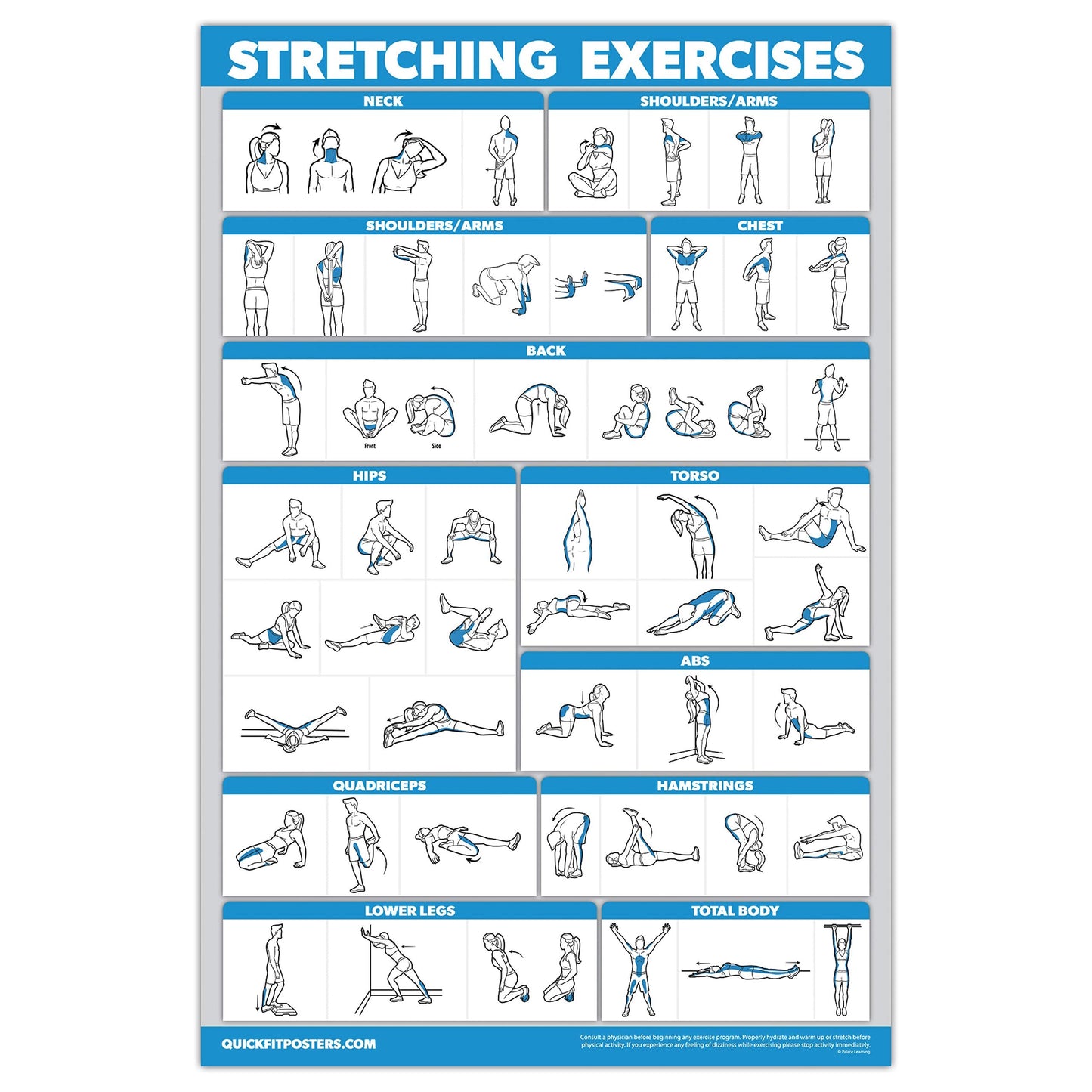 QuickFit 2 Pack - Stretching Exercise Poster - Laminated 18" x 24"" & Bodyweight Exercise Playing Cards - 2.5"" x 3.5"""