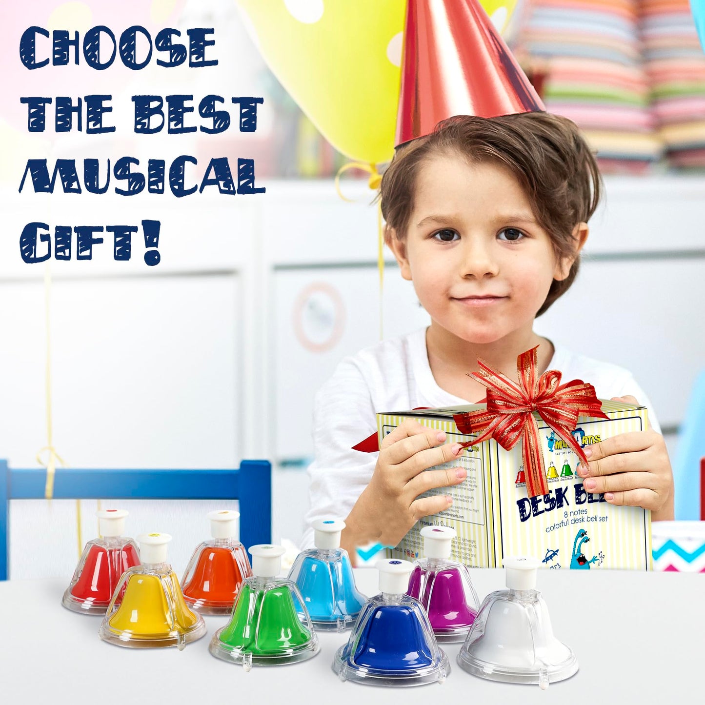 MINIARTIS Desk Bells for Kids | Educational Music Toys for Toddlers 8 Notes Colorful Hand Bells Set | Kids Musical Instrument with 15 Songbook | Great Birthday Gift for Children