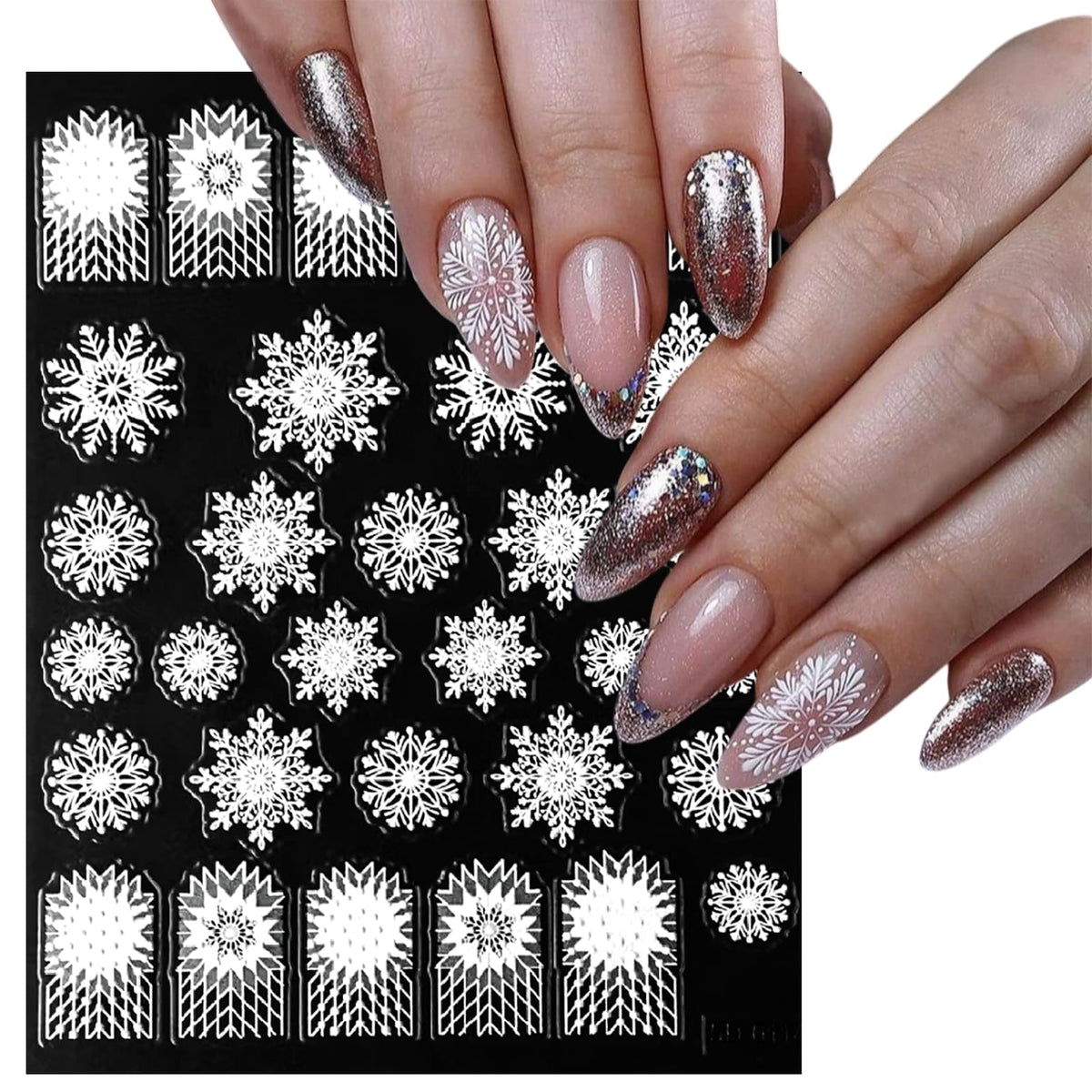 4 Sheets 5D Snowflake Nail Art Stickers Color Snowflakes Nail Decals White Snow Cover Christmas Tree Design Self-Adhesive Pegatinas Uñas Xmas Nail Stickers Winter Nail Decals for Women Nails