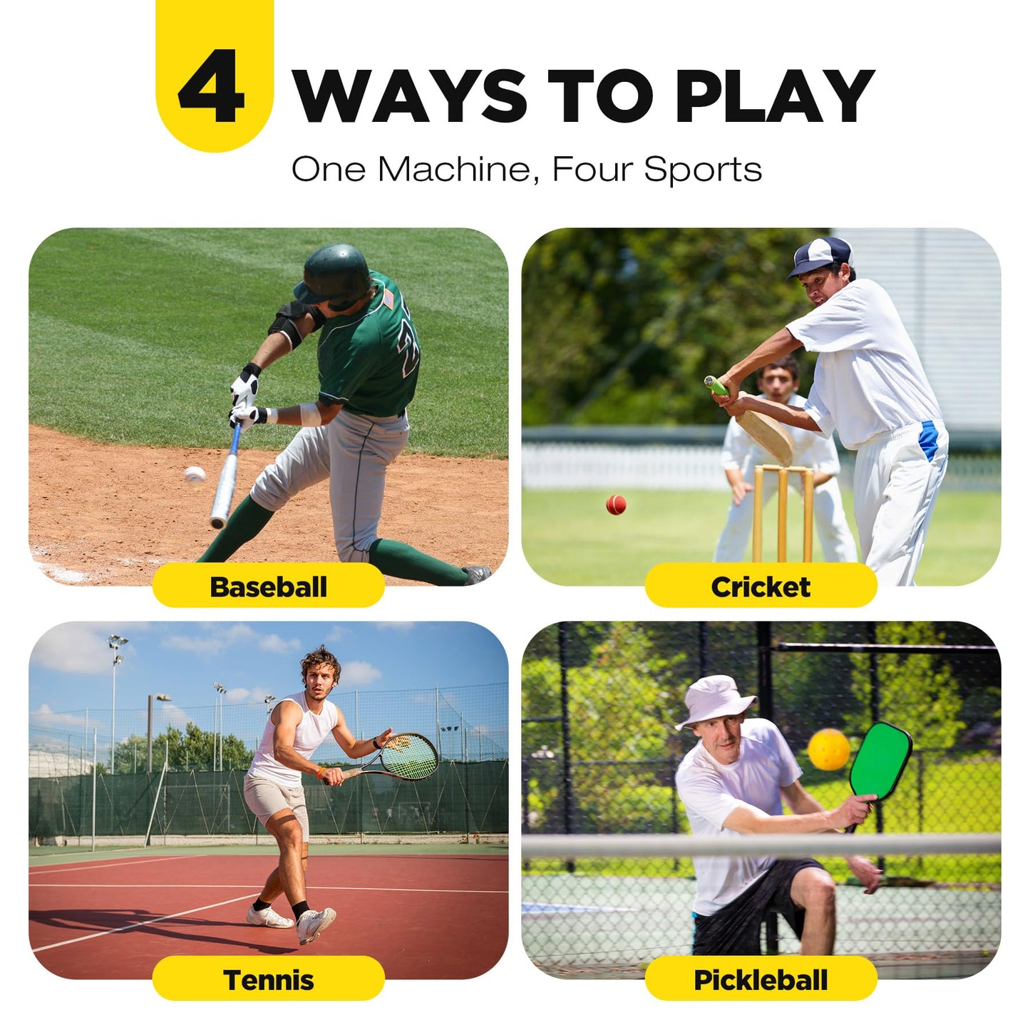 Furlihong 681TPCBH 4 in 1 Baseball Pickleball Tennis Cricket Toss Machine – Auto Oscillation, 4 Distance Gears, Adjustable Stand, Battery/AC/Power Bank Powered, for Beginners