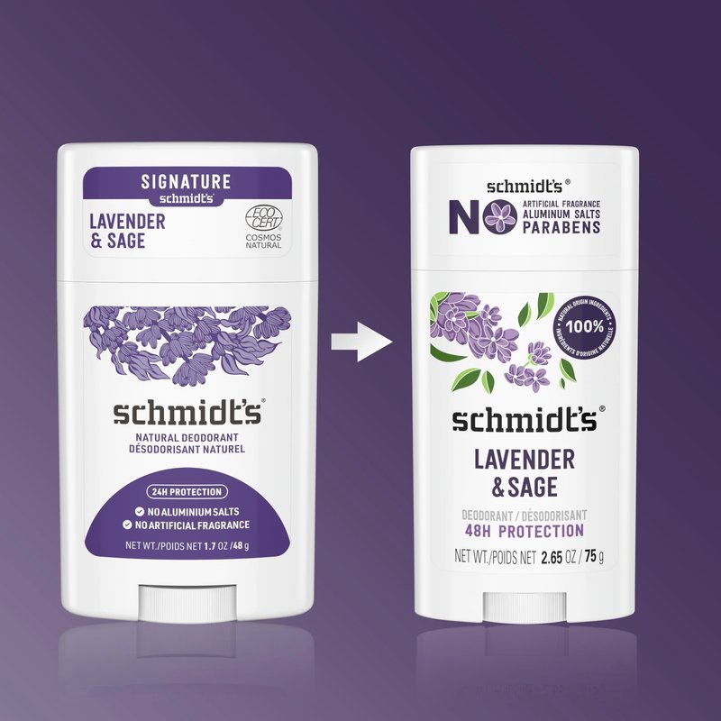 Schmidt's Aluminum-Free Vegan Deodorant Lavender & Sage with 24 Hour Odor Protection, for Women and Men, Natural Ingredients, Cruelty-Free, 2.65 oz
