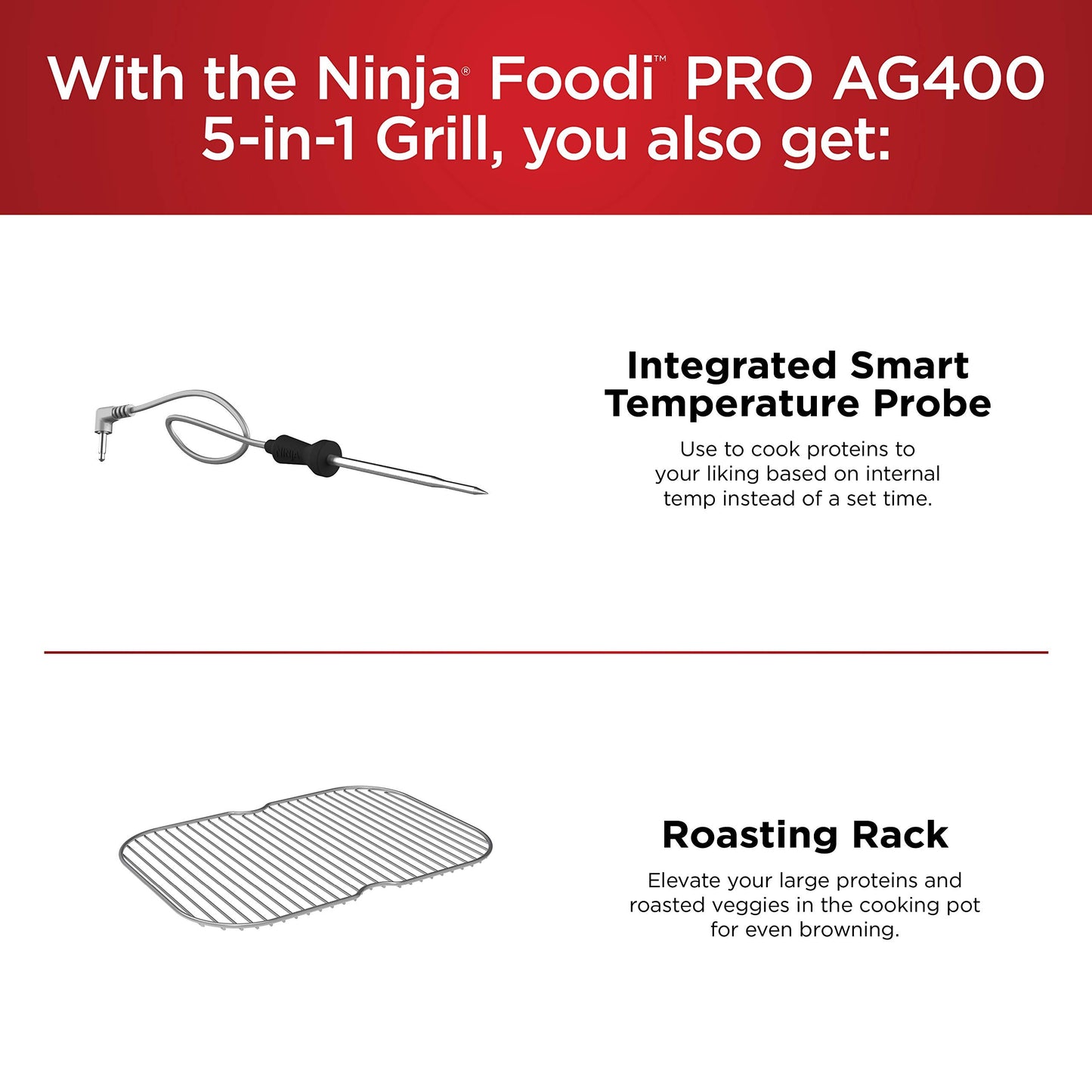 Ninja Foodi Pro 5-in-1 Indoor Integrated Smart Probe, 4-Quart Air Fryer, Roast, Bake, Dehydrate, an Cyclonic Grilling Technology, with 4 Steaks Capacity, in a Stainless Finish