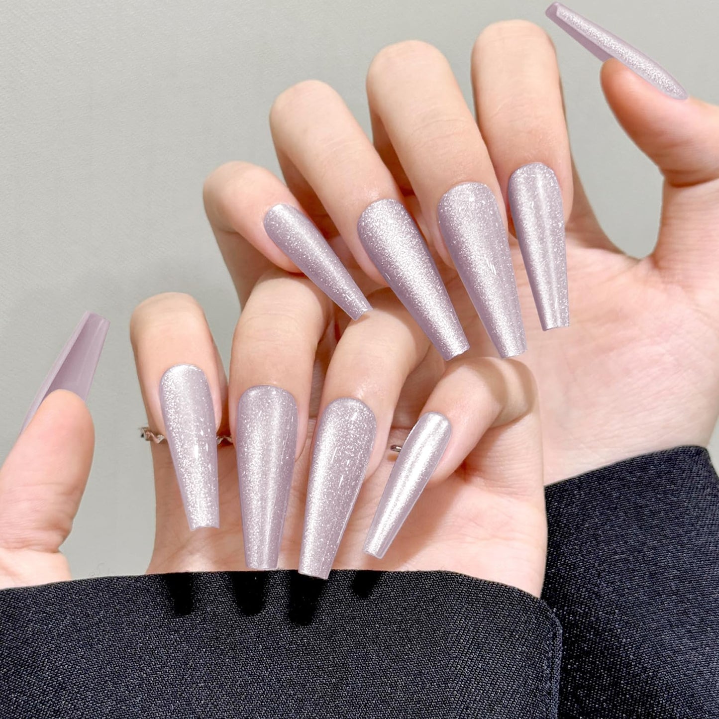 White Pink Cat Eyes Press On Nails,12 Sizes - 24 Pcs Soft Gel White Pink Long Coffin Fake Nails Kit with Nail Glue, Natural Reusable Stick On False Nails for Women and Girls SK1046