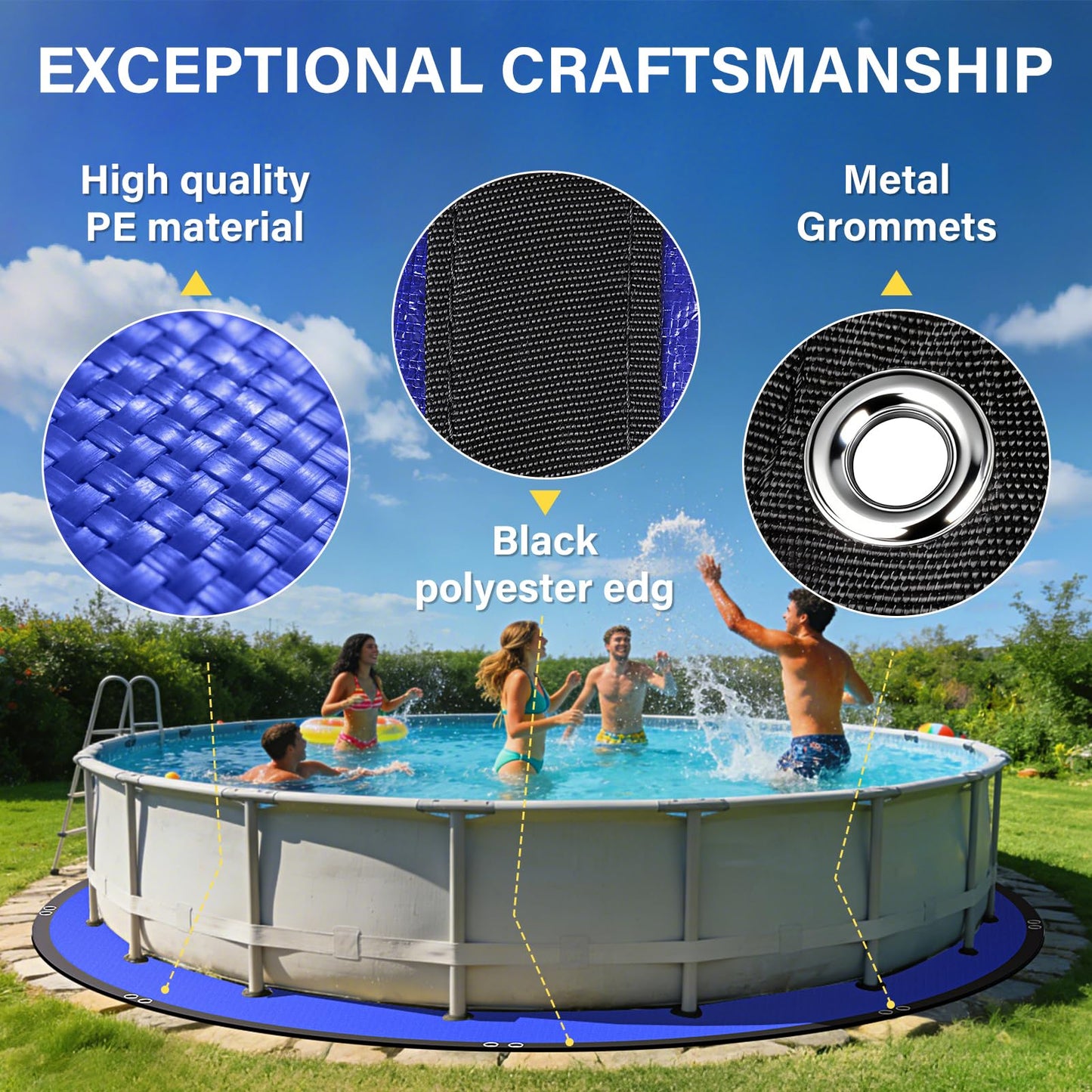 REGMICS 18FT Round Pool Liner Pad for Above Ground Pools, 165 GSM Thickened Puncture-Resistant Under Mat (19FT Actual), Heavy-Duty Underlayment with Metal Grommets