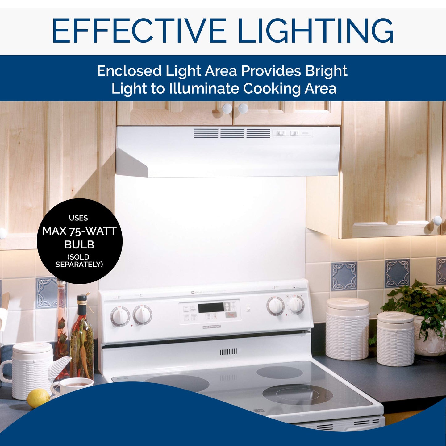 Broan-NuTone BUEZ124WW Non-Ducted Ductless Range Hood with Lights Exhaust Fan for Under Cabinet, 24-Inch, White