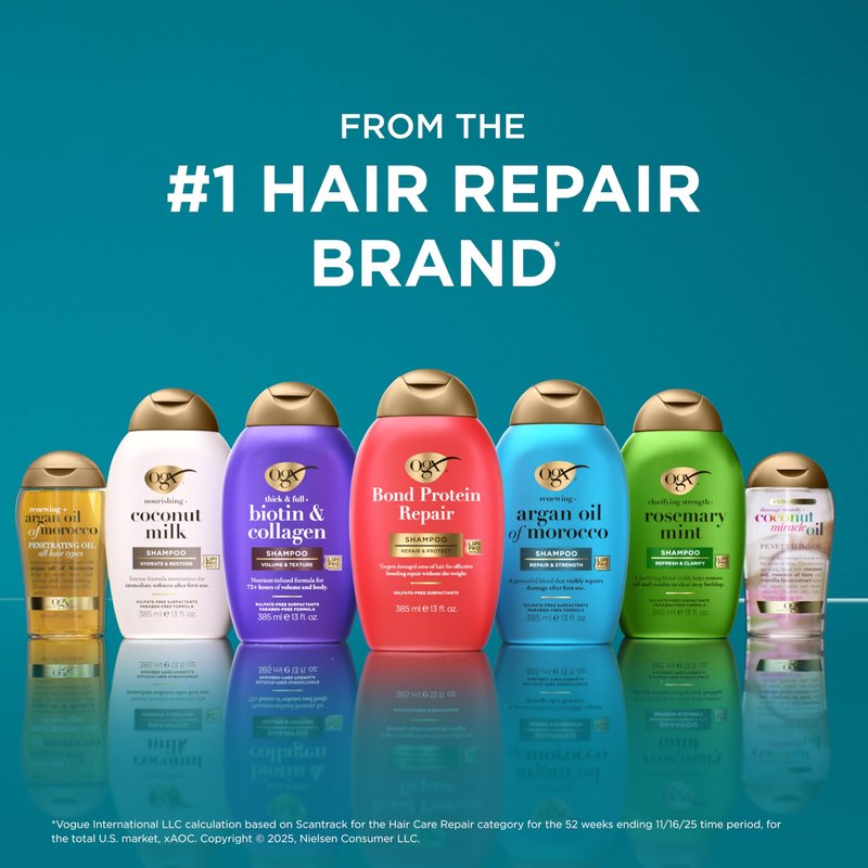 OGX Renewing + Argan Oil of Morocco Shampoo & Conditioner Set, Damage Repairing Shampoo & Conditioner Helps Strengthen & Repair Dry, Damaged Hair, Sulfate-Free Surfactants, 13 fl. Oz, 2 Pack