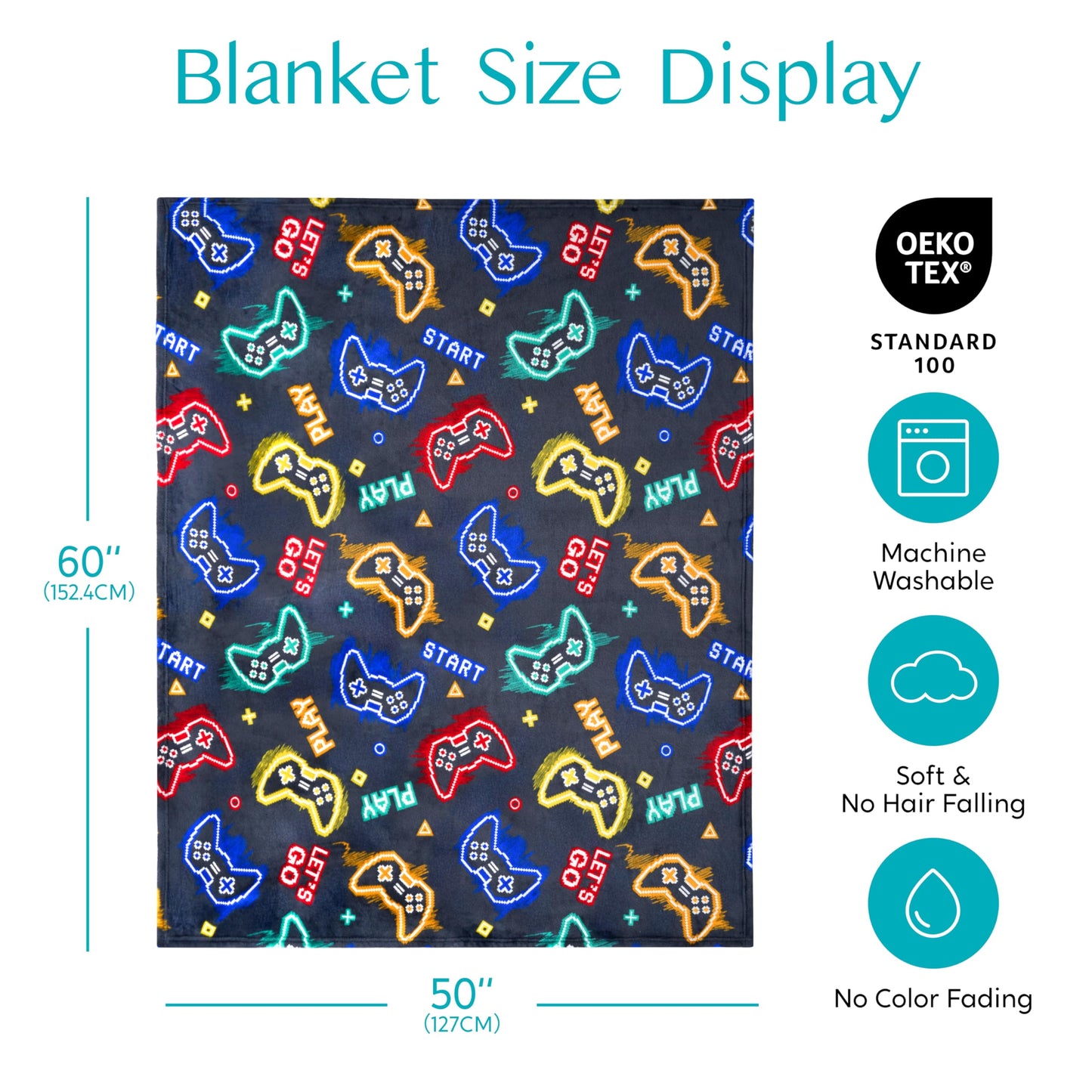Joiedomi Glow in The Dark Gaming Blanket Gamer Gifts for Boys Age 2 3 4 5 6 7 8 9 10 11 12 Year Old, Soft Cozy Flannel Kids Throw Blanket, Birthday Bedroom Decor Grey 50"×60"