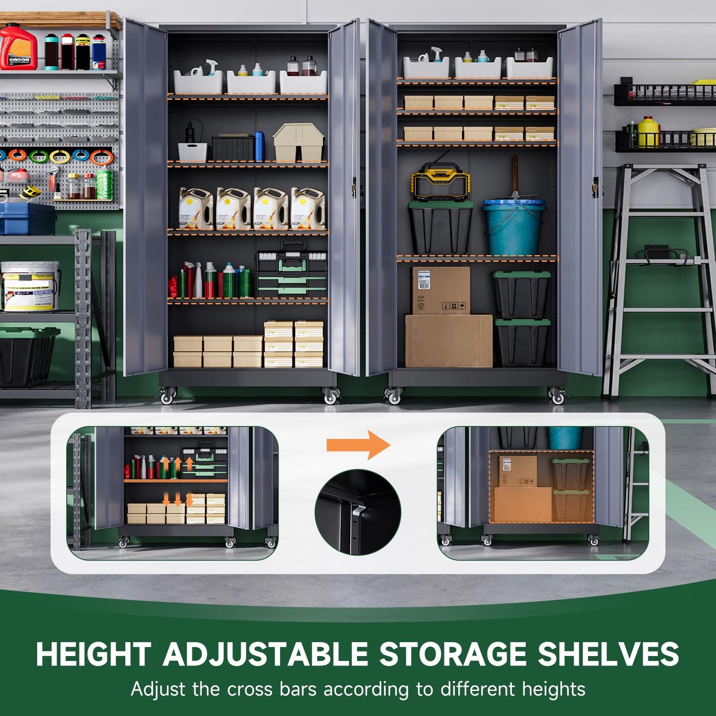 Letaya Metal Garage Storage Cabinets with Lock Door and Adjustable Shelves, Steel Tool Cabinets for Home,Office,Warehouse Organisieren (Black Grey, 75" H)