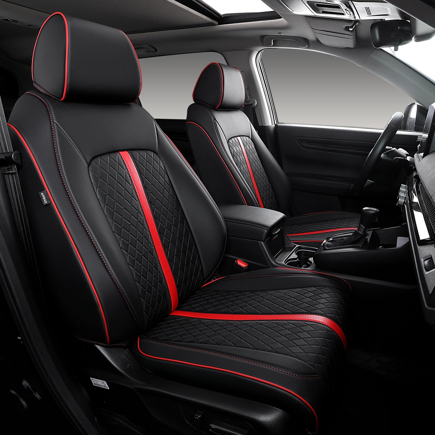 OURPLOT Custom Fit CRV Seat Covers for 2023-2026 Honda CR-V Hybrid & Gas, Waterproof Faux Leather Full Set Car Seat Cover, Fits LX, EX, EX-L, Sport, Touring, TrailSport (Black+Red)