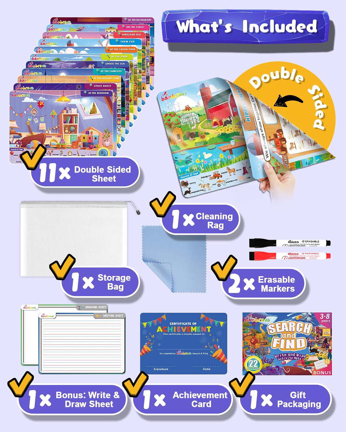 Search and Find: 22 Preschool Learning Activities for Kids 3-8 | Travel Games for Car and Airplane | Toddler Learning Toys | Board Games and Activitys Book for Kids | Back to School Gifts