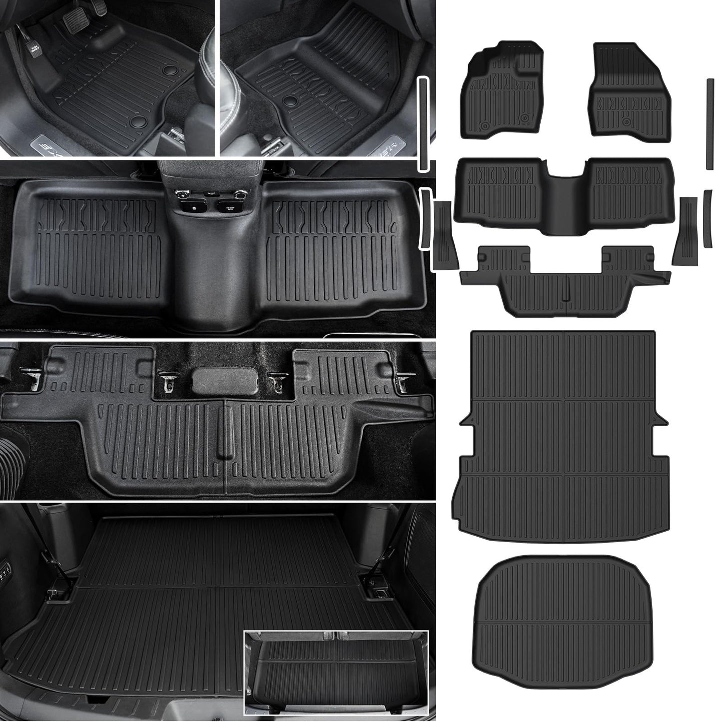 JOULARISE Floor Mats Cargo Mat Set for 2015-2019 Ford Explorer 7 Seats, All Weather TPE Cargo Liner Trunk Lower Mat Door Sill Guards Accessories (15-19 | 7 Seats Floor Mats Set)