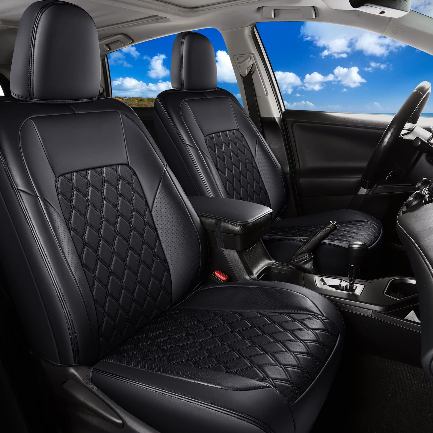 Huidasource Car Seat Covers Fit for Toyota RAV4, Full Coverage Waterproof Leather Seat Cushion Covers Full Set Fit for 2013-2018 Toyota Rav4 XLE LE XLE Premium Limited (Not for Hybrid, Black)
