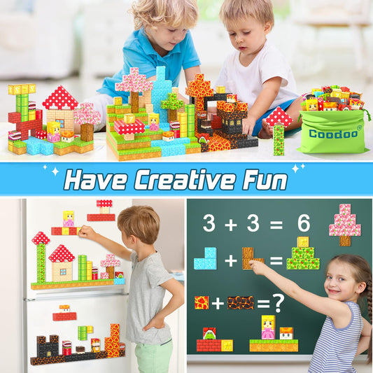 110PCS Magnetic Blocks - Build Mine Magnet World Magic Teleport Pipes Set, Building STEM Sensory Toddler Toys for 3+ Year Old Boys & Girls, Compatible with All Magworld 1” Magnetic Blocks Kids Toys