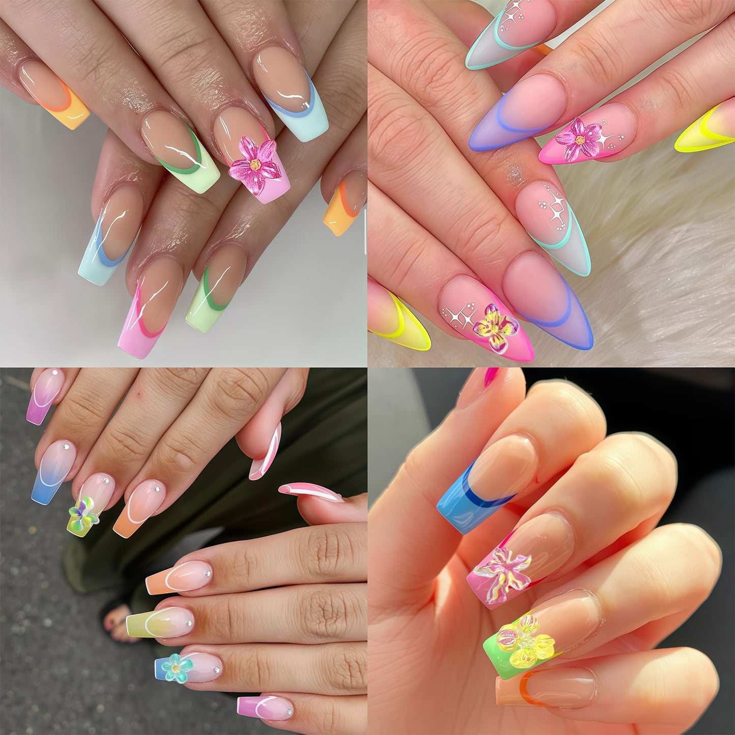 120Pcs Flower Nail Charms 3D Colorful Flowers Nail Rhinestones Cute Hibiscus Nail Gems Summer Floral Nail Jewelry Hawaiian Flower Nail Art Charms Vacation Flowers Nail Design for Women Manicure Supply