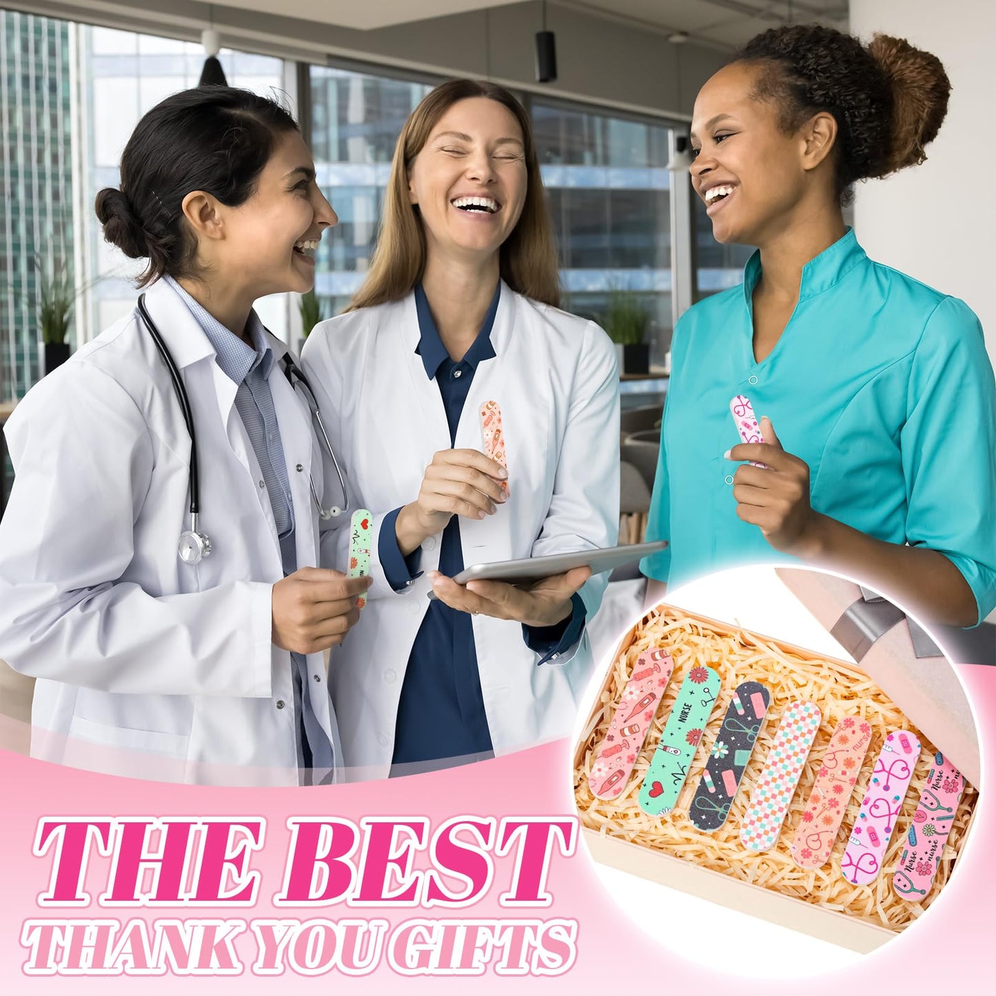 Lanties 50 Pcs Nurse Gifts for Women Bulk Nurse Appreciation Gifts Rn Appreciation Nail File Bulk Mini Nursing Emery Board Nail Files for Nurses' Week Female Dental Medical Assistant