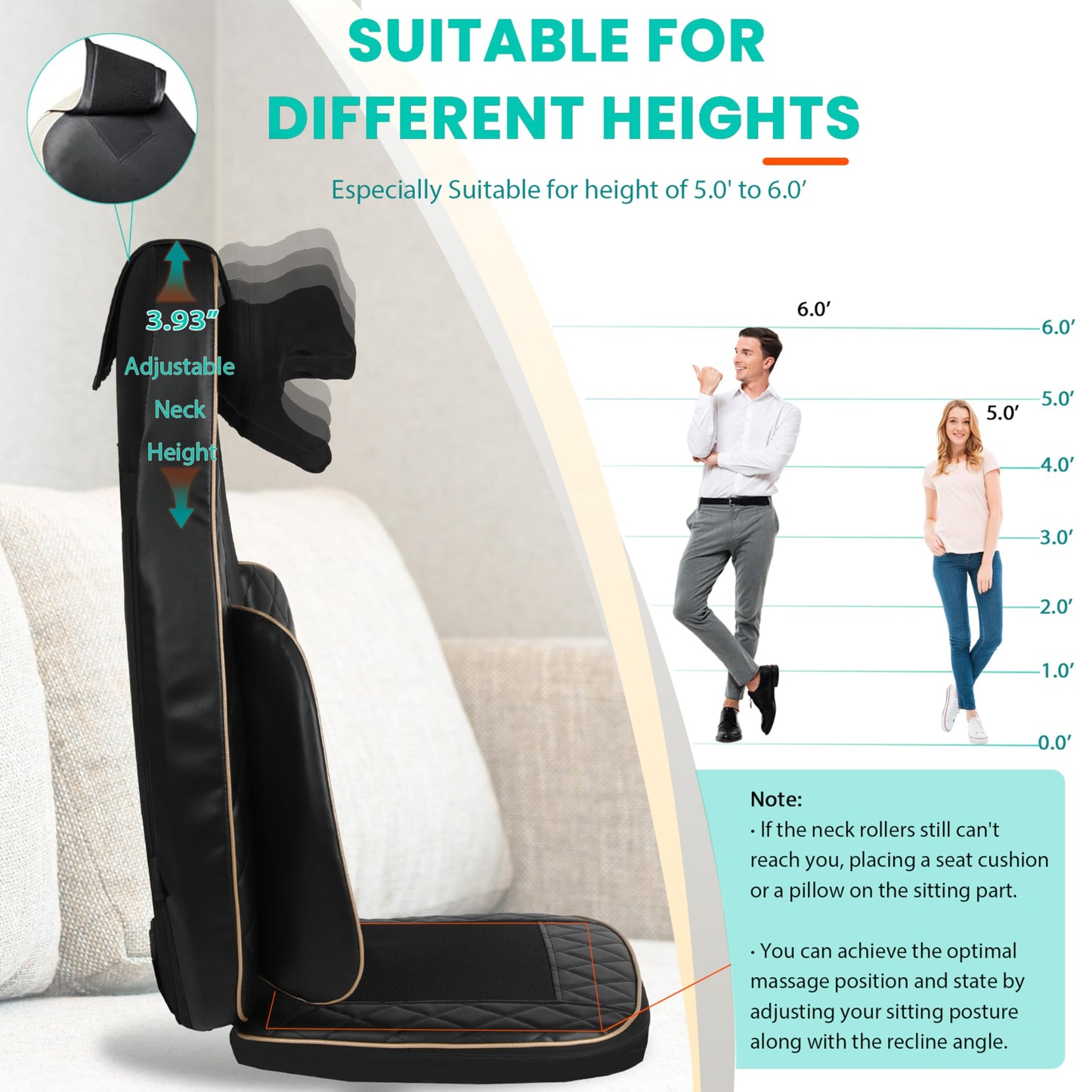 MAIBOLE Shiatsu Neck and Back Massager with Heat: Adjustable Deep Tissue Massage Cushion for Full Back, Neck, Lumbar & Hips - Fits Office Chair, Recliner, Upgraded Version
