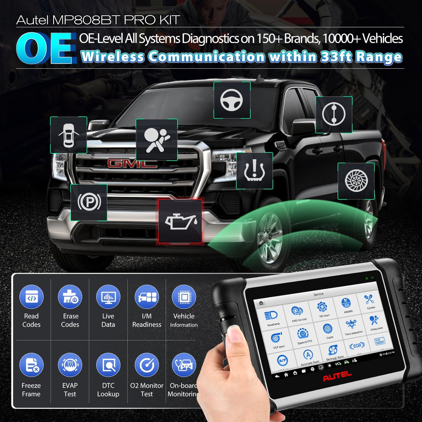 2026 Autel Scanner MaxiPRO MP808BT PRO KIT, 2 Years Update with 11PCS OBD Adapters, Function as MaxiSYS MS906 PRO MS906MAX, Up of MS906BT MK900BT MK900, Bidirectional 3000+Test, 30+ Services, FCA