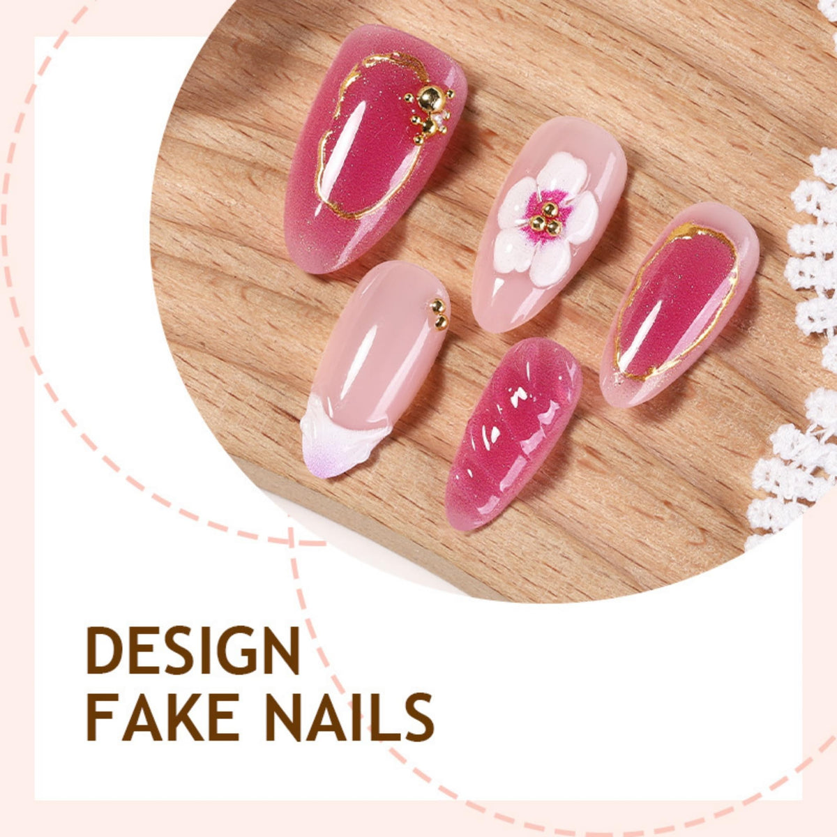 Almond Press on Nails Medium Fake Nails Pink Acrylic Nail Press ons SEENEEY Purple 3D Flowers Gold Charm Designs Cute Beach Stick on Nail for Women 30pcs