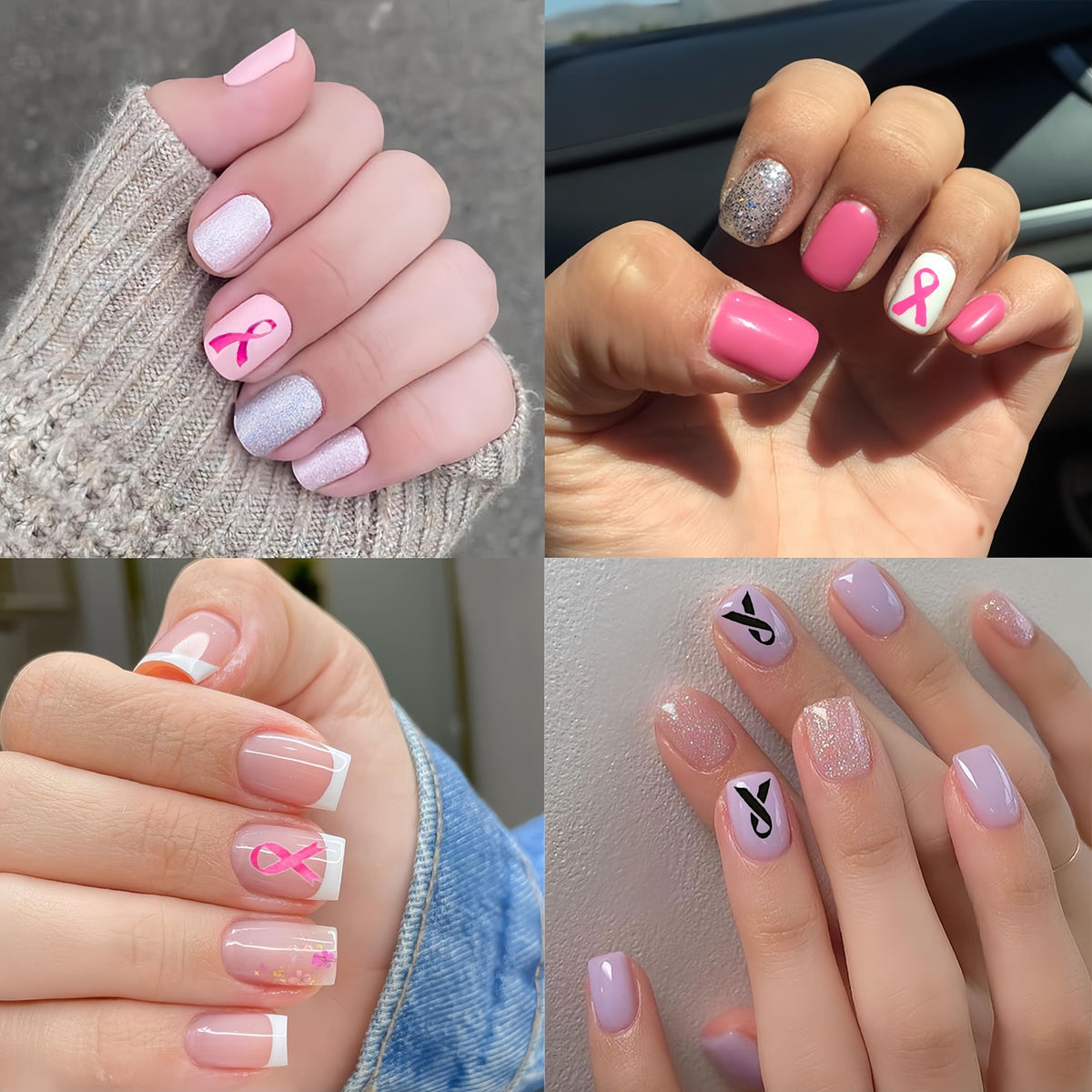 Breast Cancer Awareness Nail Art Stickers Pink Ribbon Nail Decals 3D Self Adhesive Nail Decals Butterfly Heart Flower Design Nail Sticker Breast Cancer Nail Supplies for Women Decoration 6 Sheets