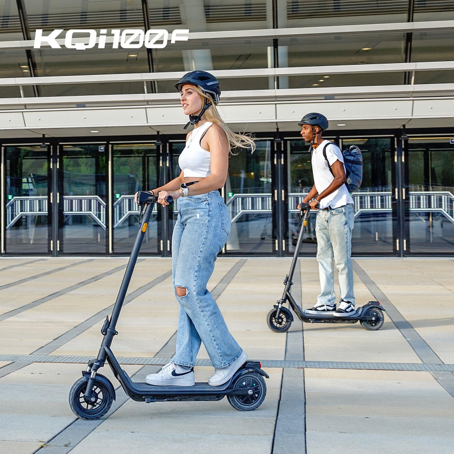 NIU Electric Scooter Adults - 100F E Scooter w/Suspension, Add. Foldable Handlebar and Turn Signals, 600W Peak Power, 18 Miles Max Range, 17.4 MPH, Lightweight Escooter for Commute