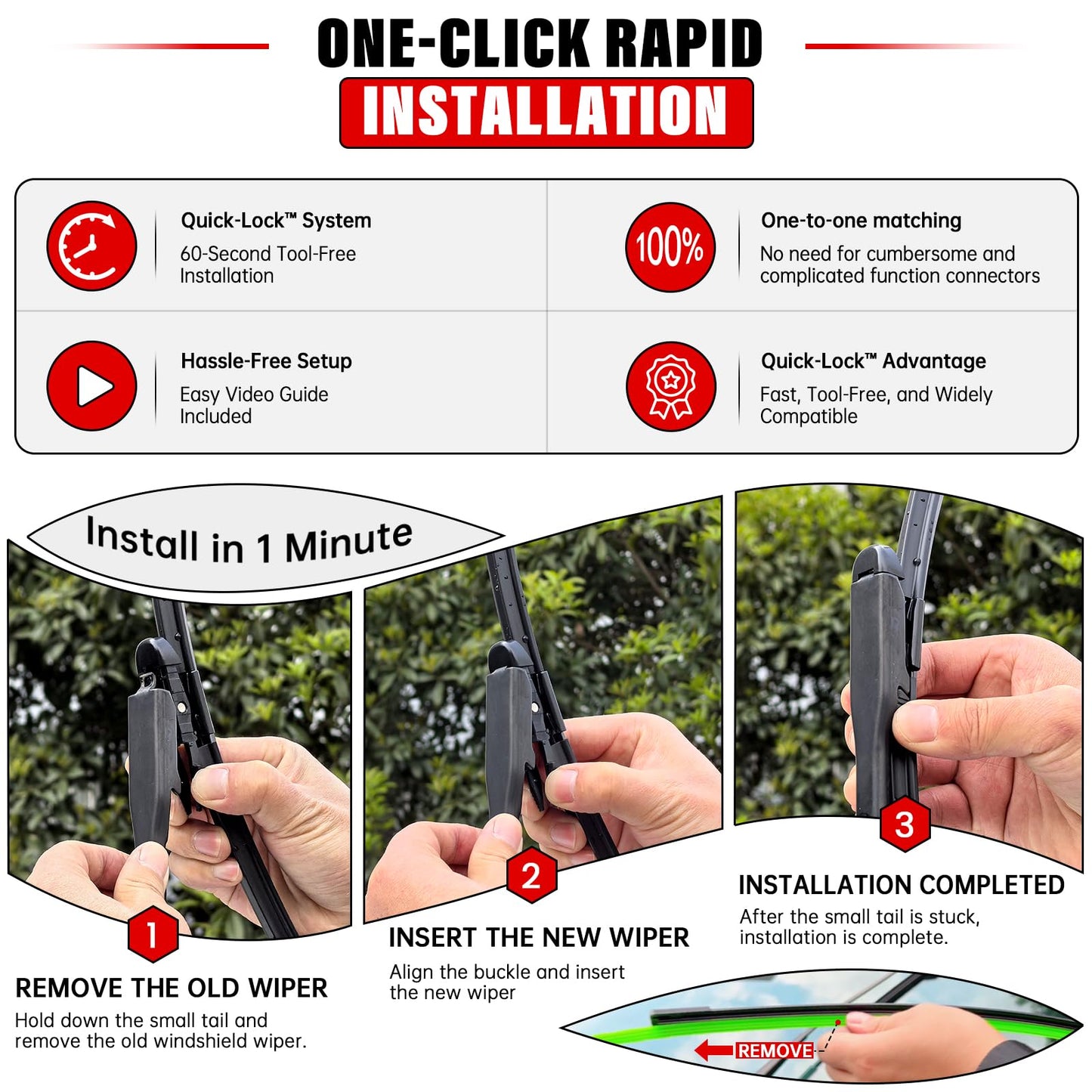 RAINTOK Windshield Wiper Blades Replacement for Buick Enclave 2012 2013 2014 2015 2016 2017 Original Factory Quality Front Rear Wipers Blade Set for My Car - 24" 21" 12" (Pack of 3)