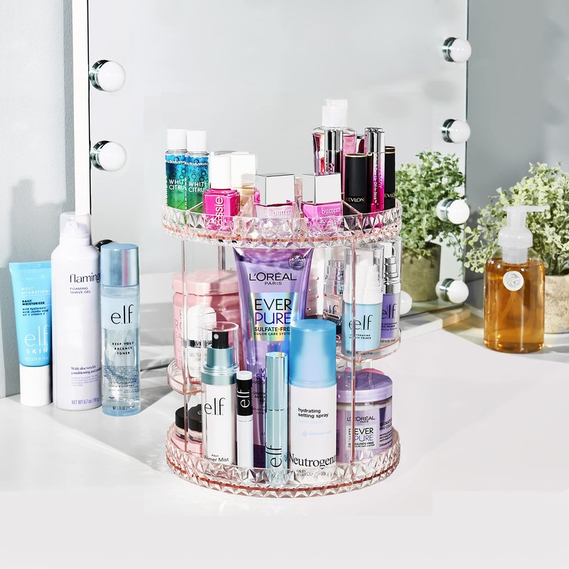 Sorbus 360 Rotating Makeup Organizer - Spinning Acrylic cosmetics organizer, Adjustable Shelves for Make Up, Perfume & Toiletries for Vanity, Bathroom, Bedroom, Closet [Pink]