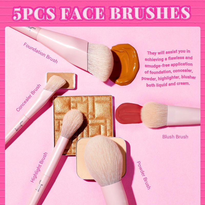 Jessup Pink Makeup Brushes Set 14Pcs Make up Brushes Premium Vegan Foundation Concealer Blush Eyeshadow Eyeliner Powder Highlighter Blending Face Brush Set with Gift Box, T495-G