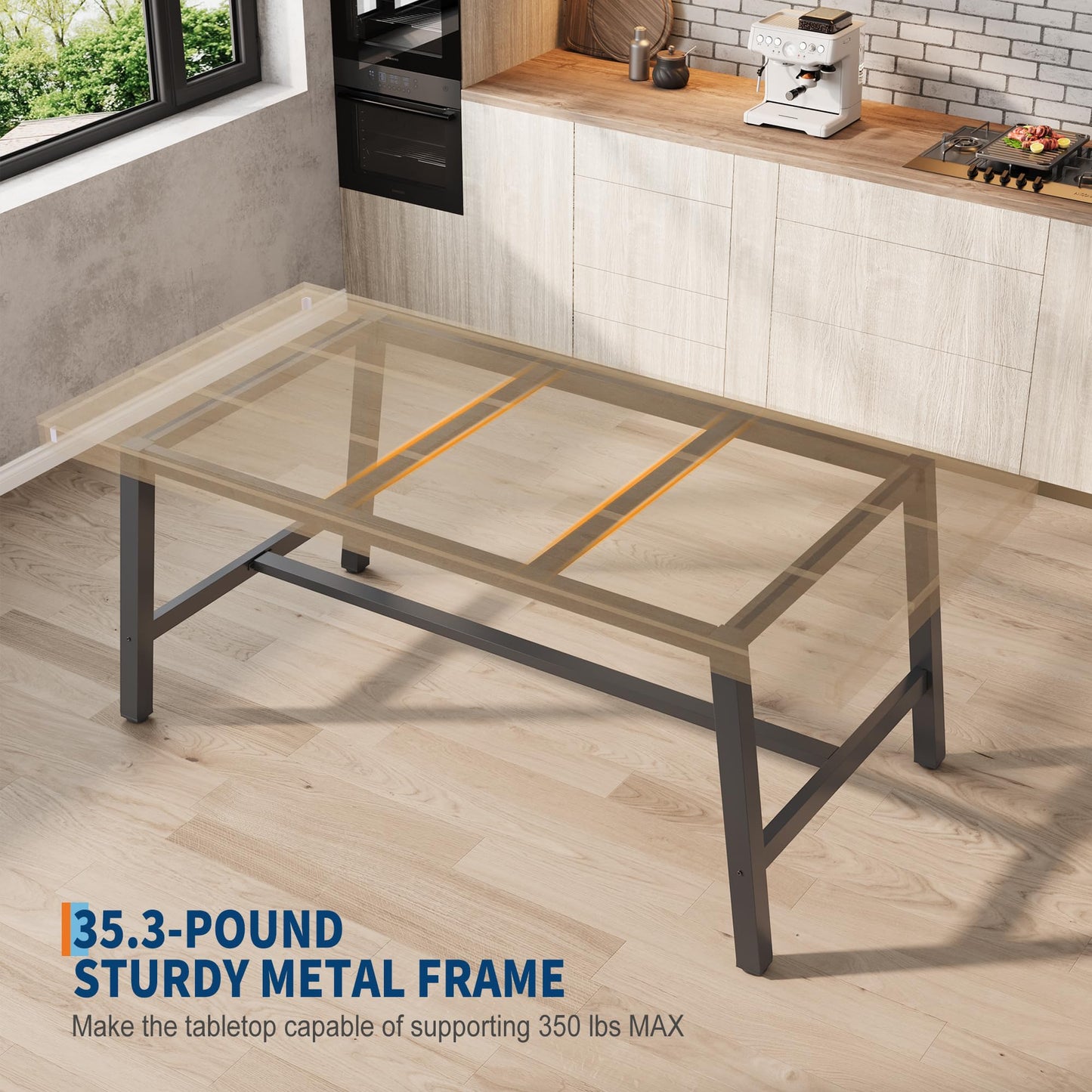 GarveeHome Industrial Dining Table for 6-8 People, 70.87" Long Wooden Kitchen Table with Sturdy Metal Frame & Natural Finish, Seats 6 Rectangular Counter for Dinner, Kitchen, Dining Room - Natural