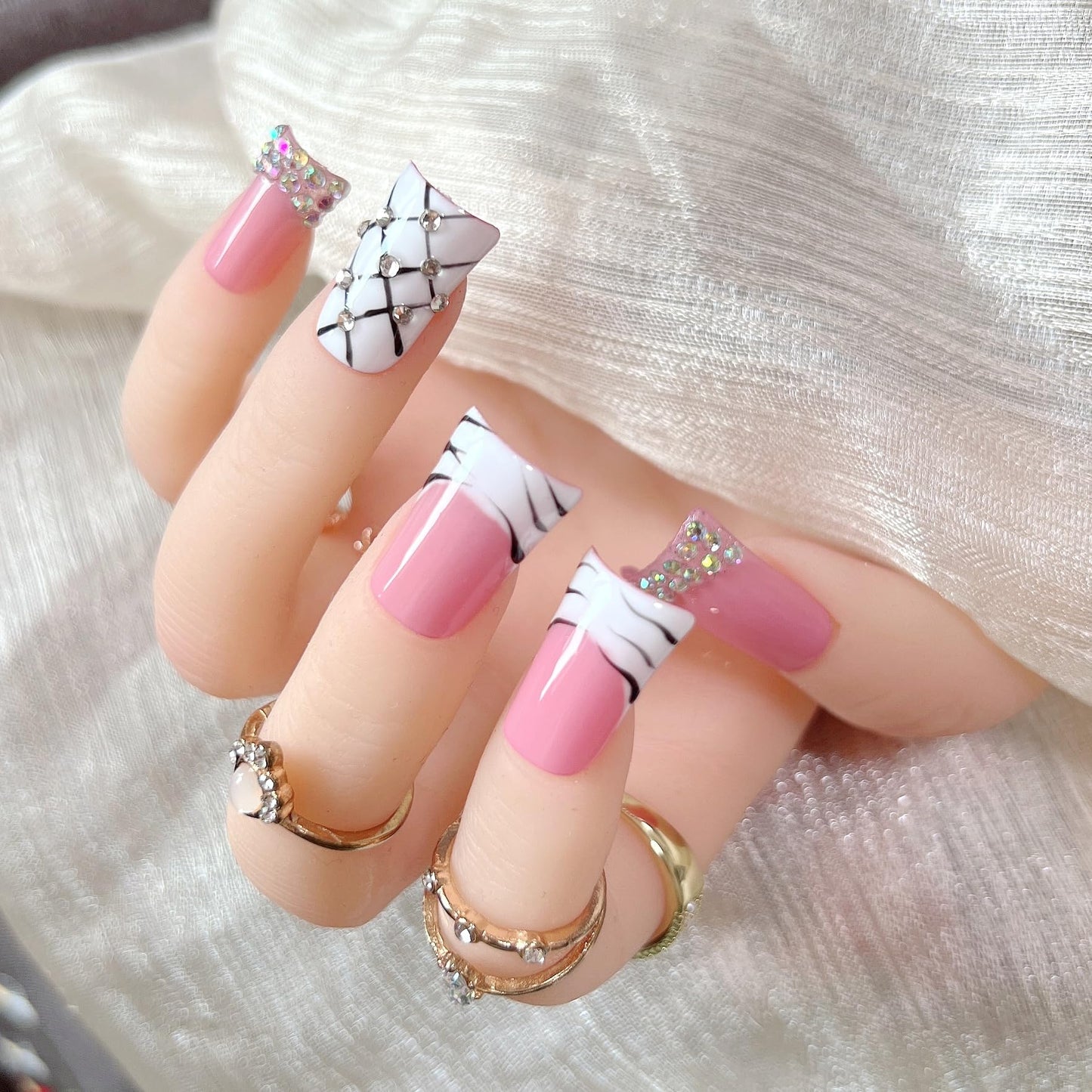 NAIL ANGEL 10PCS/SET Glamorous Handmade Press On Nails Leopard Prints Butterfly Rhinestones French Style Duck Nails Party Nails Duckbill Artifical Tips ZJ22/23/24 (ZJ-22, M)