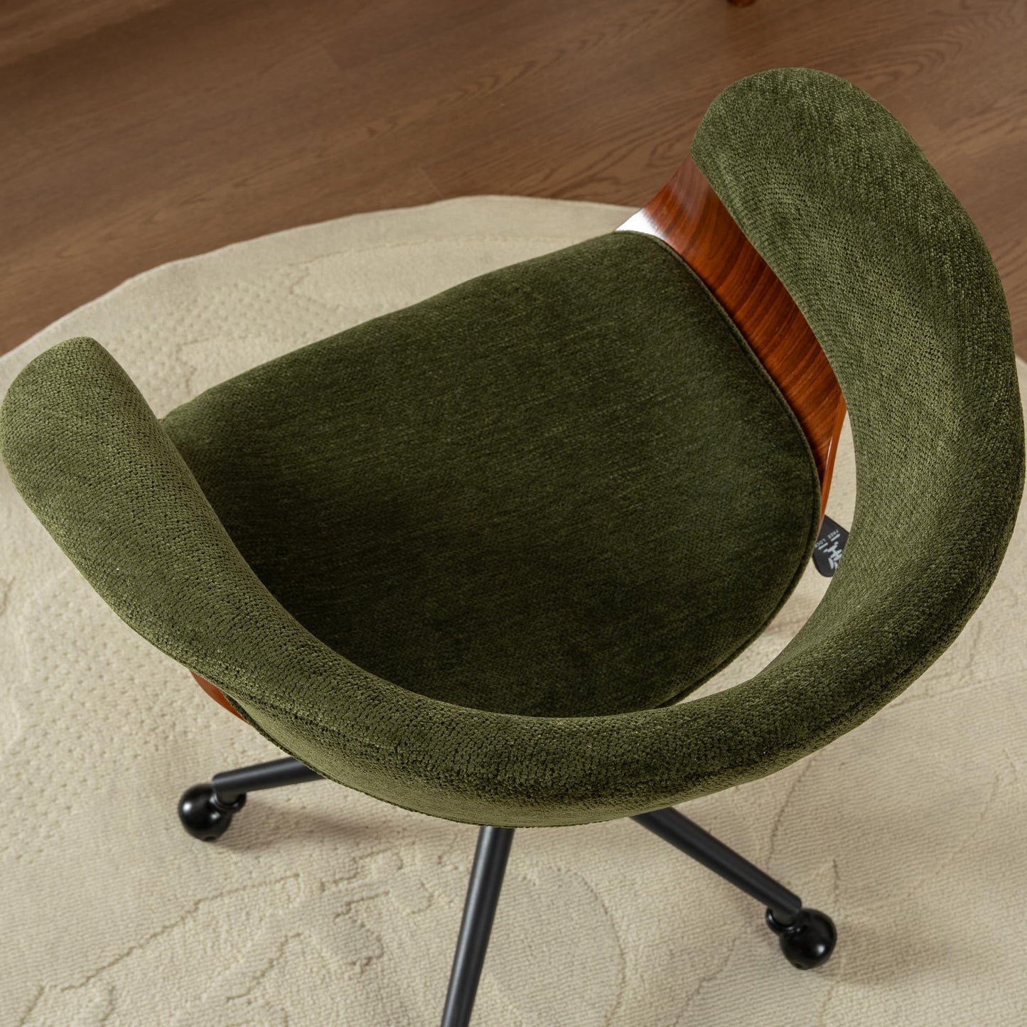 ROHASID Modern Home Office Chair, Comfy Computer Desk Chair with Wheels, Height Adjustable, Rolling, Swivel Fabric Task Chair with Ergonomic Curved Back for Bedroom, Office, Vanity, Green