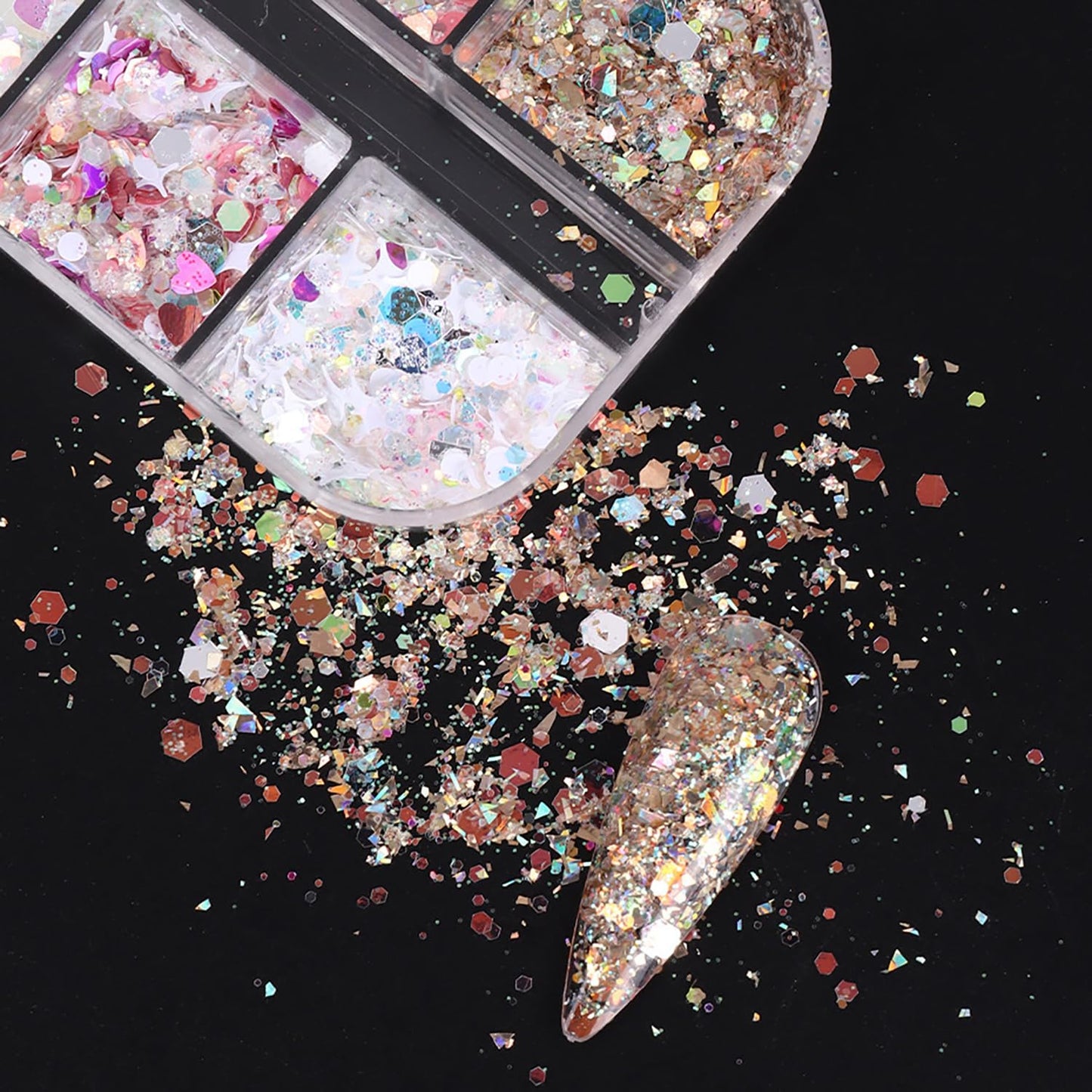 Nail Art Glitter Flakes, Pink Irregular Glitter Nail Sequins Love Heart Star Small Discs Design Nail Supplies for Women Girls Valentine's Day Manicure Charms Decorations DIY Sparkly False Nails Crafts