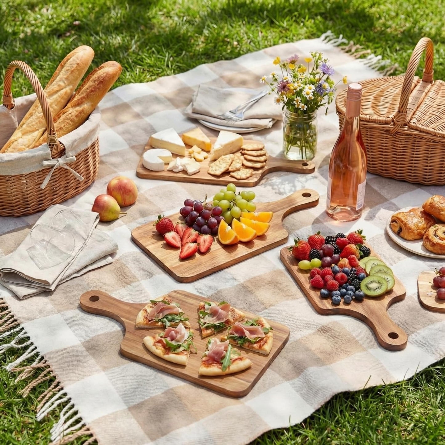 Zubebe 50 Pcs Mini Charcuterie Boards Bulk, 11 x 5 Inch Wooden Cutting Board with Handle Thick 0.31" Blank Boards for Laser Engraving, Wedding Favors Bridal Shower Party Gifts (Acacia)
