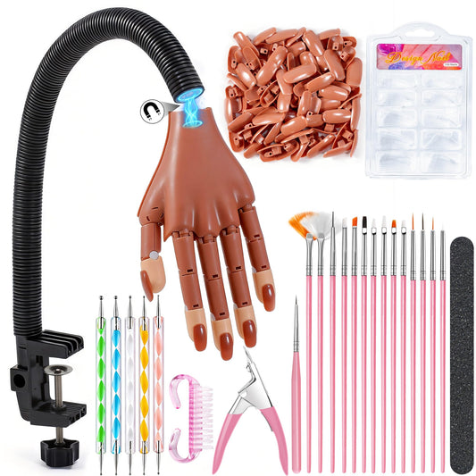 Rolybag Practice Hand for Acrylic Nails, Magnetic Nail Practice Hands, Mannequin Hand for Nails Kit for Beginners, Movable Flexible Fake Hand with 200PCS Nail Tips, Brush, File and Clipper