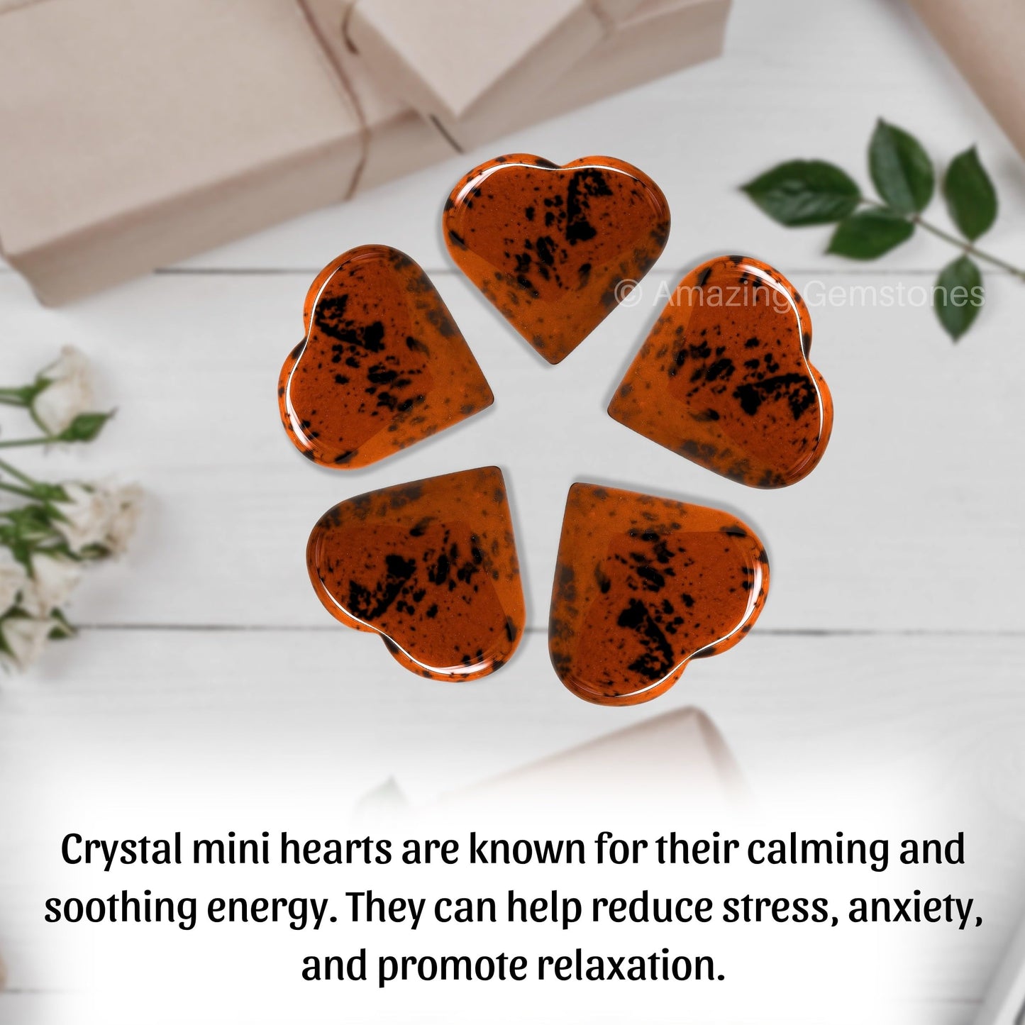 Amazing Gemstone Mahogany Obsidian Stone Heart - Pack of 2 Crystal Heart Stones Rocks - Corazones De Piedra Crystals and Healing Stones Heart Shaped Crystal - Stocking Stuffers Gifts