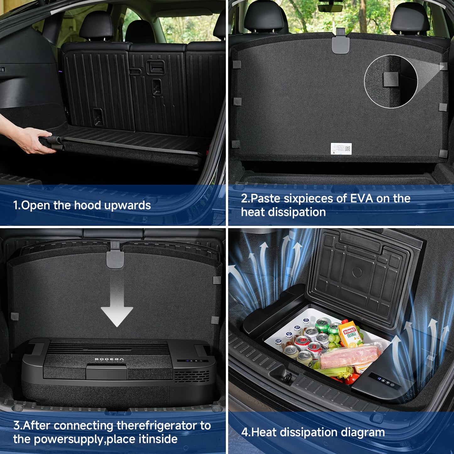 BODEGACOOLER 35L Built-In Car Refrigerator for Tesla Model Y- Ultra-Quiet Fast Cooling to -4℉, Smart App Control, Space-Saving Design for Camping & Road Trips 12/24V DC/AC,-4℉-68℉