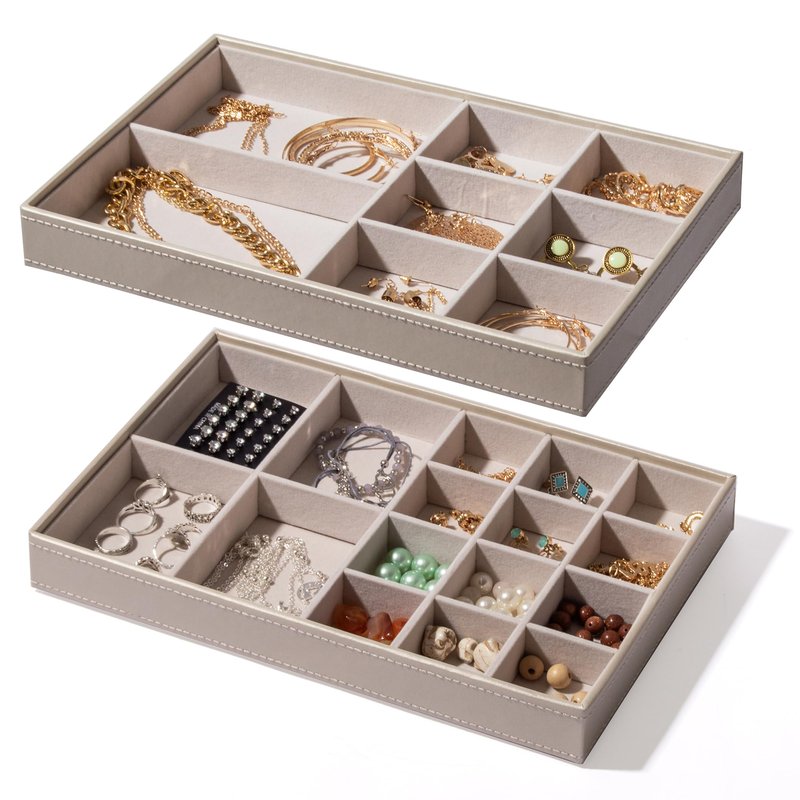 BINO | Jewelry Tray 2-Pack(Champagne) Stackable Jewelry Organizer Display | Accesories Holder and Display, Velvet Accent | Jewelry Display Case | Counter Showcase | Ring, Necklace, Bracelet, Earrings