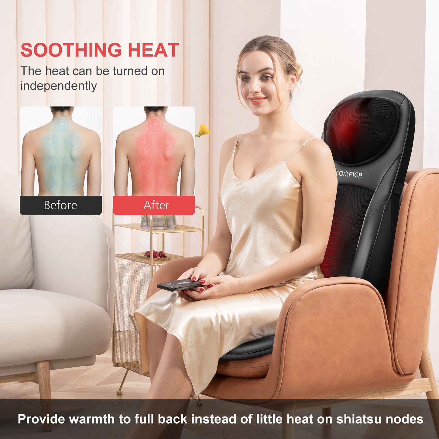 COMFIER Shiatsu Back Massager with Heat, Deep Kneading & Rolling Massage Chair Pad, Chair Massager for Office Home Use
