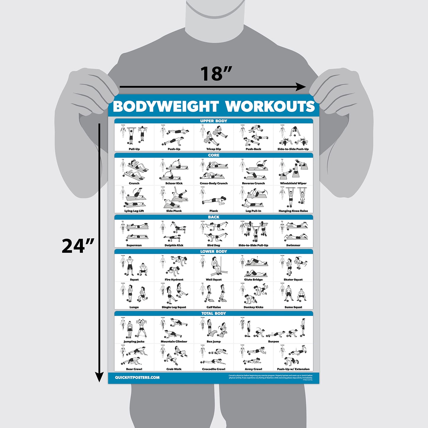 Palace Learning Bodyweight Workout Exercise Poster - Body Weight Workout Chart - Calisthenics Routine - (Laminated, 18" x 24"")"