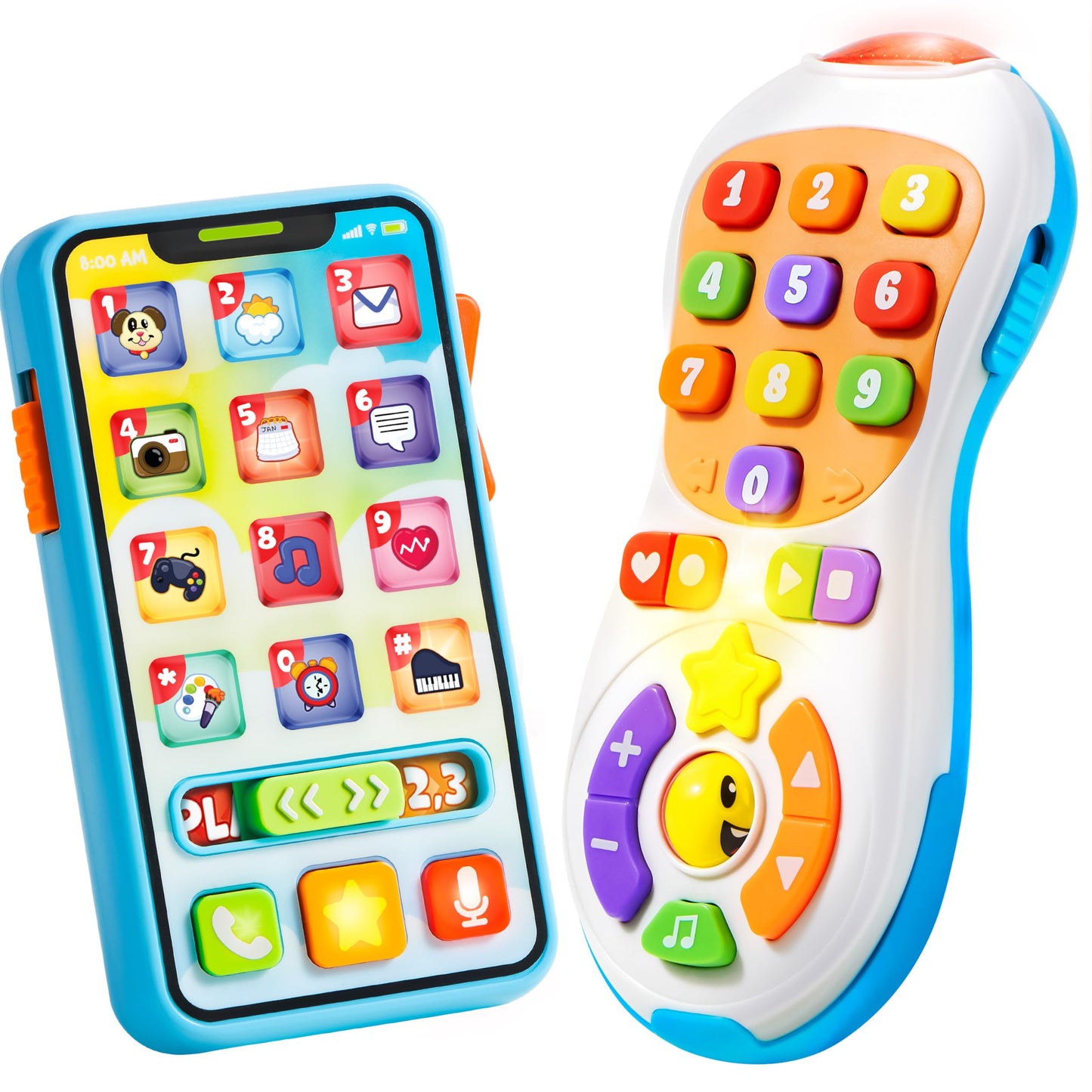 JOYIN Upgraded Toy Phone and Remote Control Set, 90+ Music and Learning Phrases, Baby Toys 6-12 Months, Toddler Birthday Gifts for 1 2 3+ Year Old Girs Boy