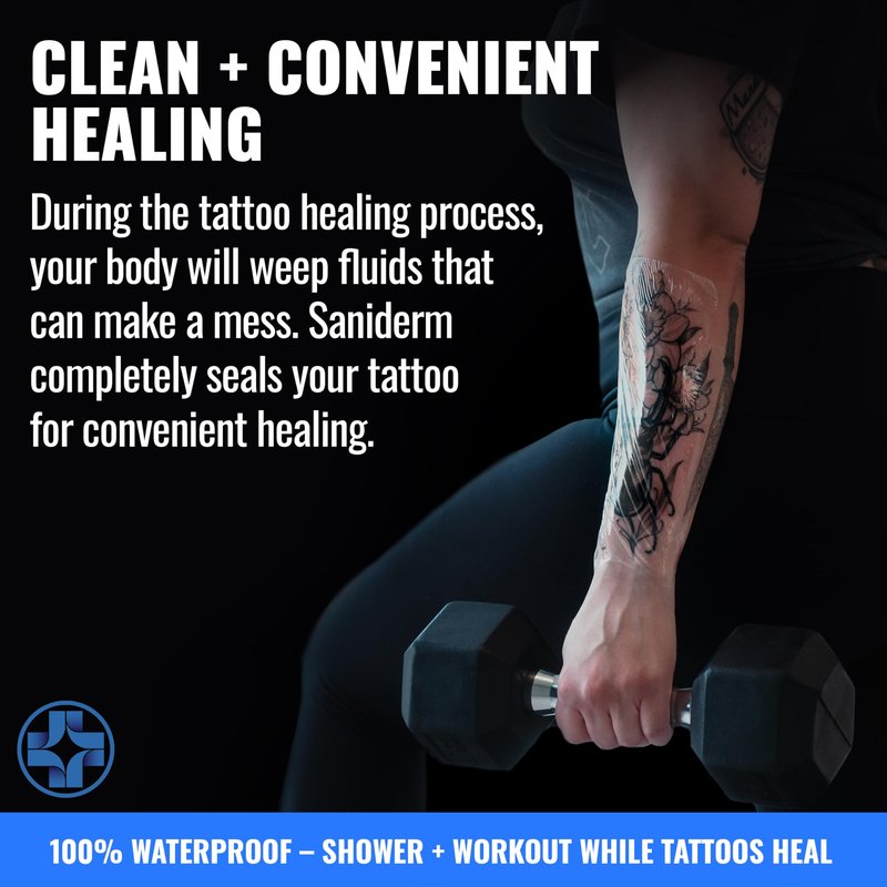 Saniderm Tattoo Aftercare Bandage 10 Sheets (Small Pack, 4 in x 4 in) – Convenient, Faster Tattoo Healing and Protection – Sterile, Waterproof, and Latex-Free