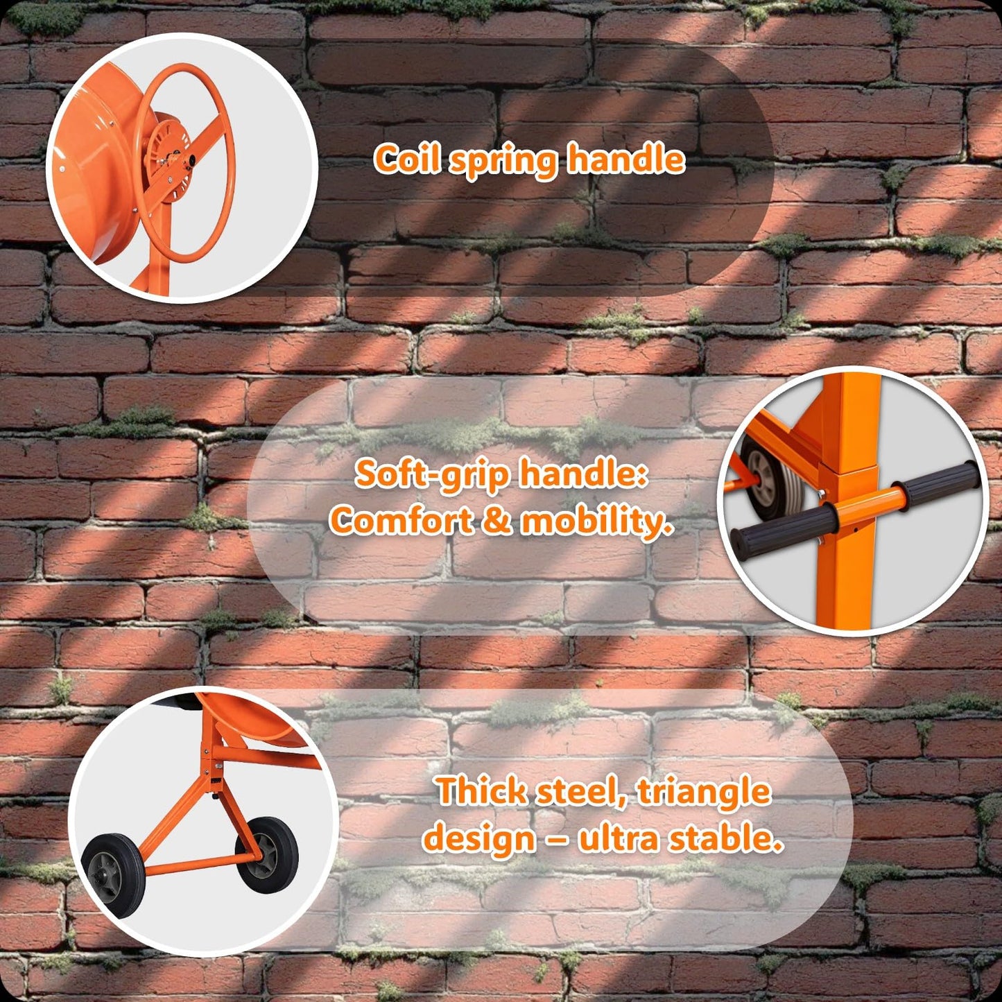 Harigal Electric Cement Mixer, 5.0 cubic Ft, Portable Concrete Mixer Machine, Wheelbarrow Cement Mixing Tools for Stucco
