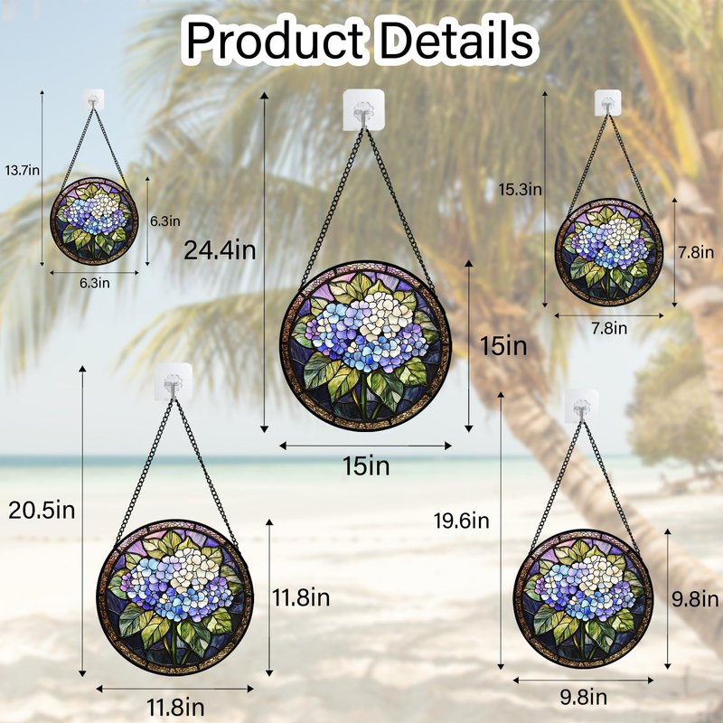 DASTOLL Stained Glass Window Hanging, Hydrangea Flowers Sun Catchers Diamond Glass Panel Hangings Plant Suncatcher Decor for Birthday for Women, Men, Wife, Aunt, and Mom 11.8x11.8 in